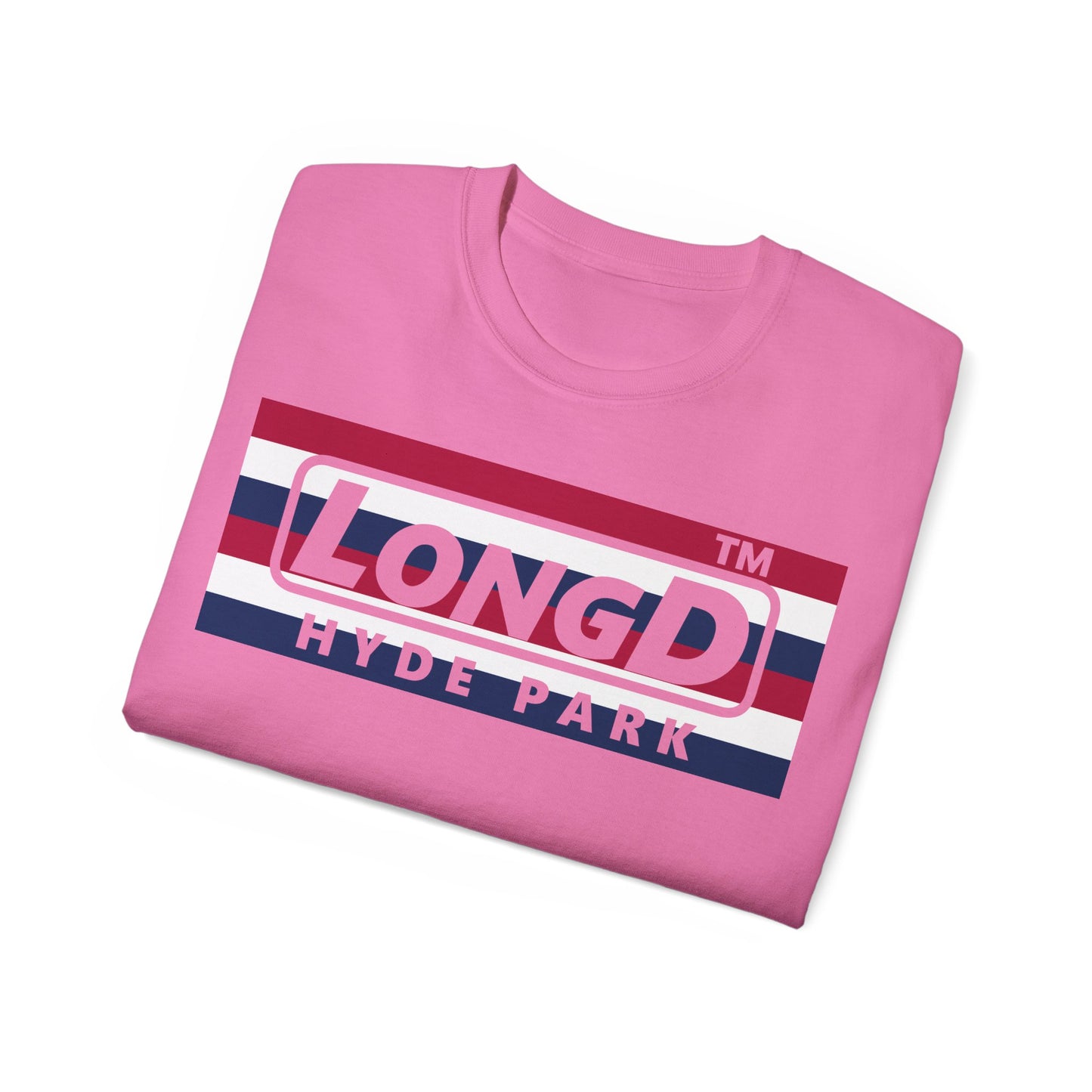 LongD negative horizontal 6-striped Hyde Park logo cotton tee (patriotic colors)