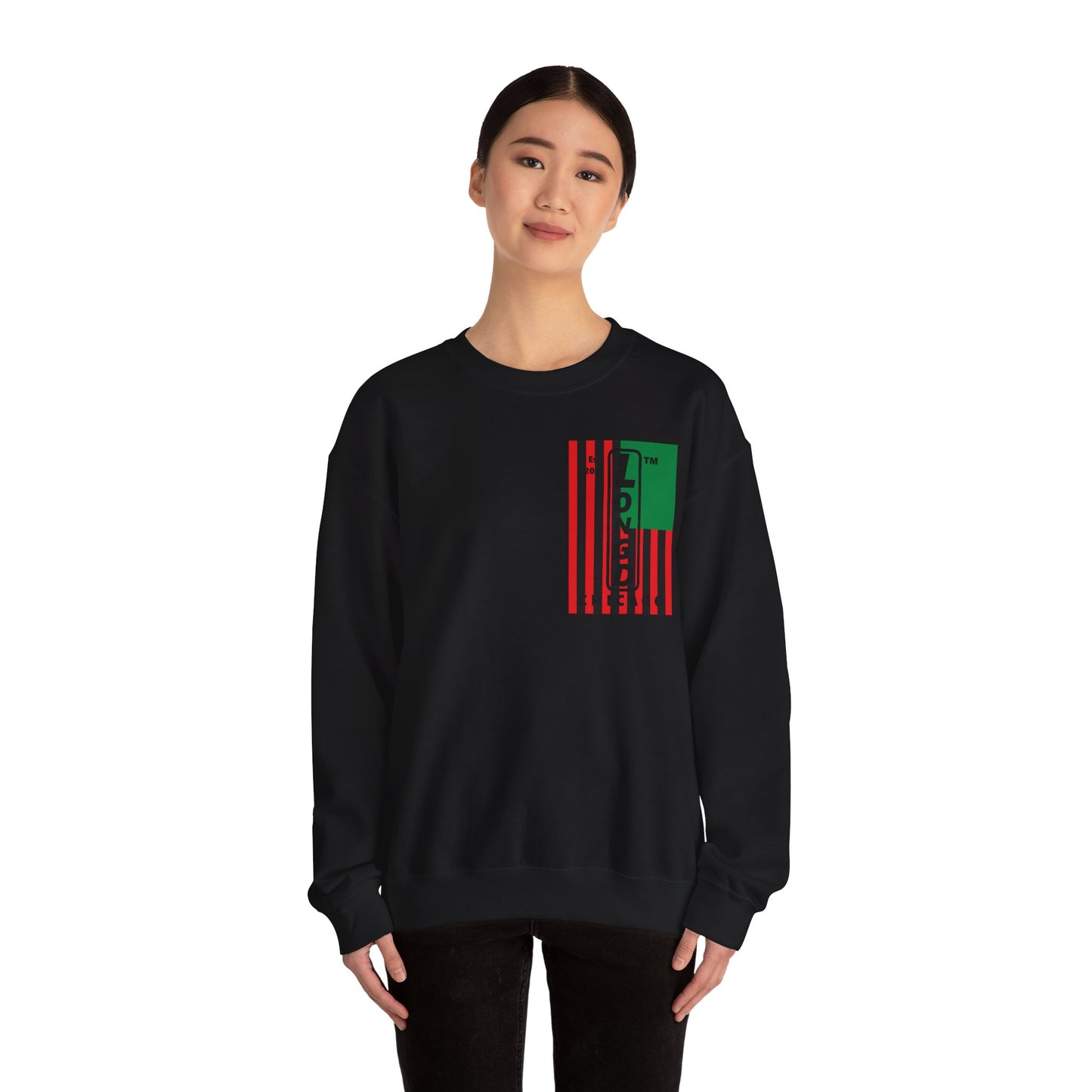 LongD negative cropped flag single-breasted front-back Chicago upright logo crewneck sweatshirt (Juneteenth colors)