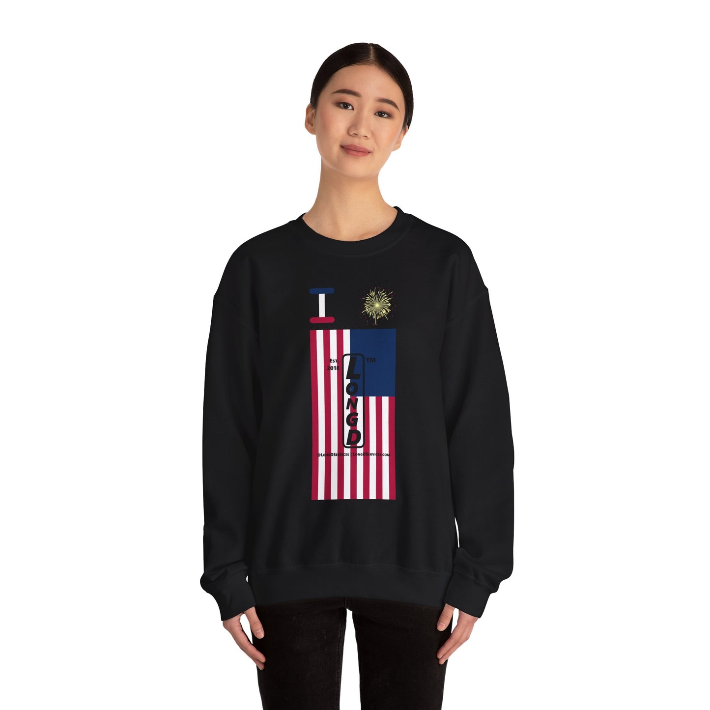 I Burst LongD negative flag tag-domain upright logo crewneck sweatshirt