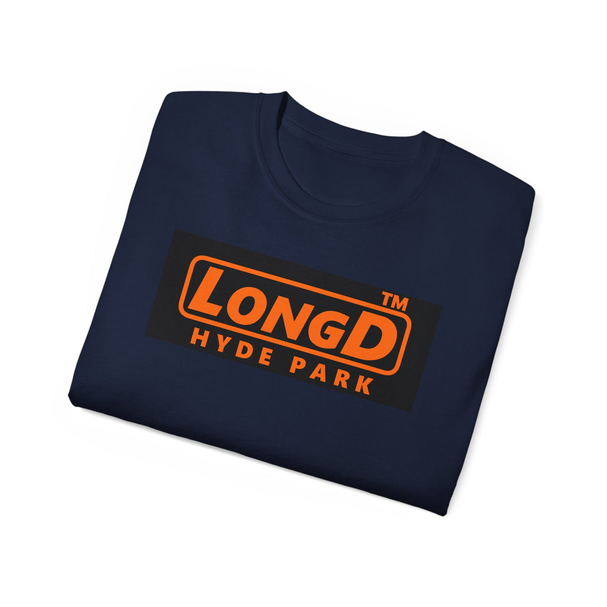 LongD Hyde Park logo orange (FE7518) on Black (000000) (Halloween colors) cotton tee