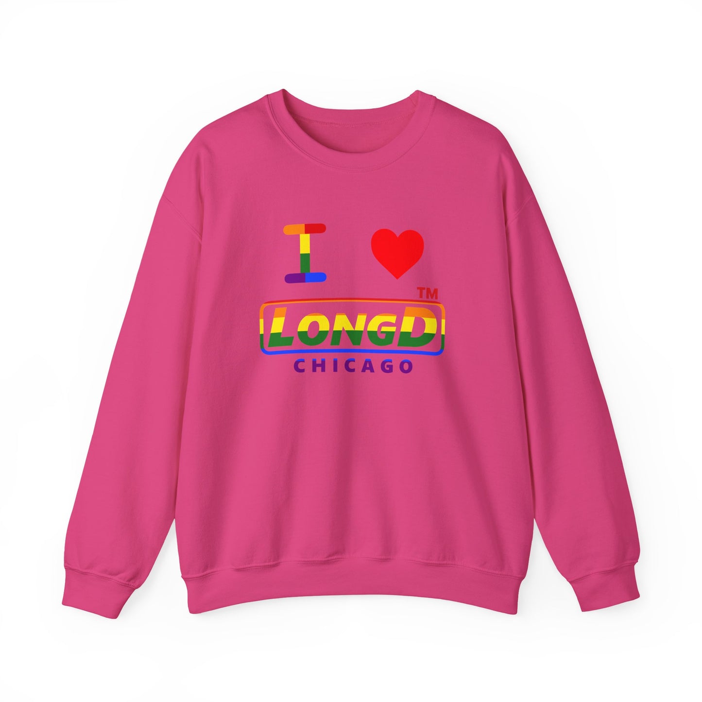 I Luv LongD positive horizontal striped Chicago logo crewneck sweatshirt (Pride colors)