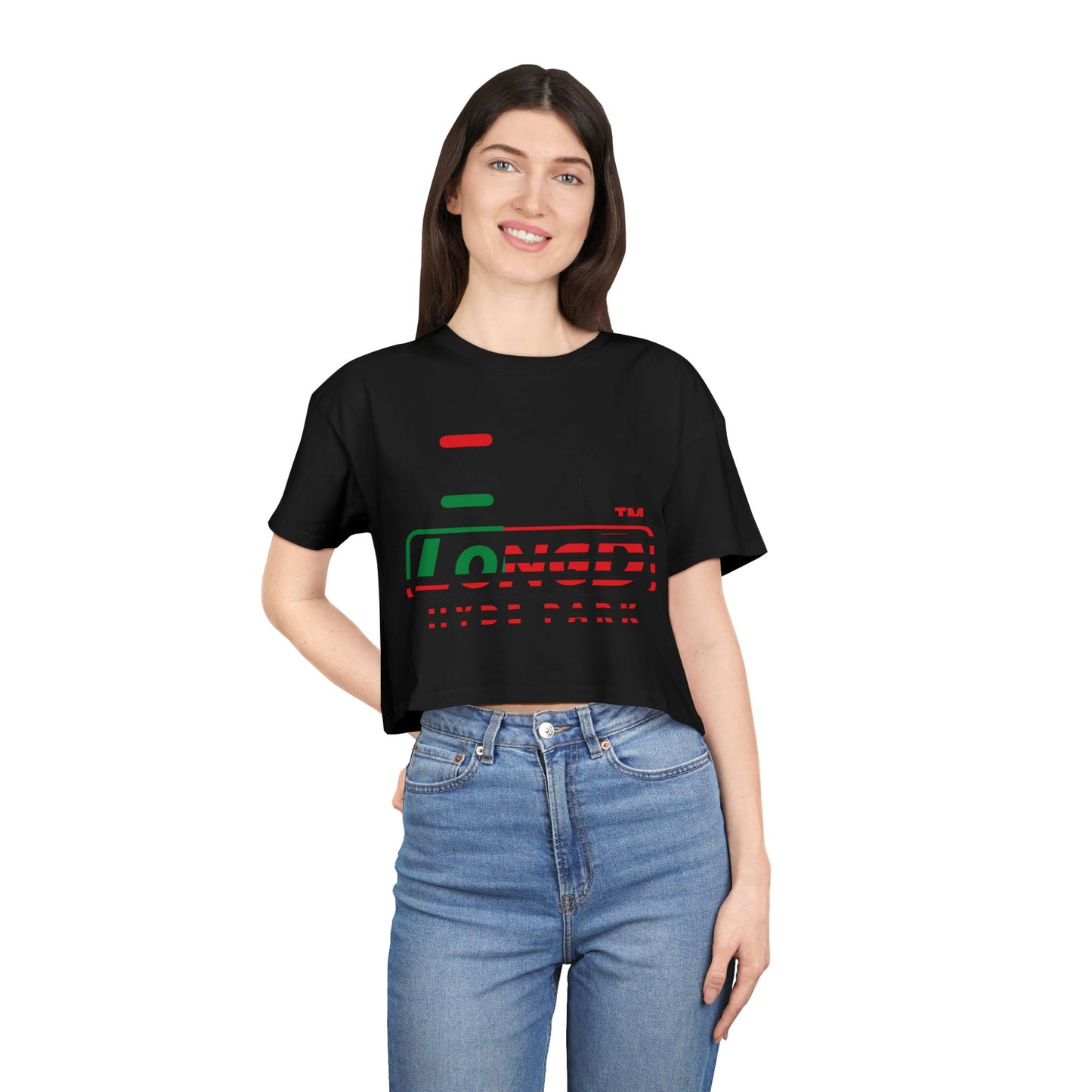 I fist LongD positive flag Hyde Park logo crop tee