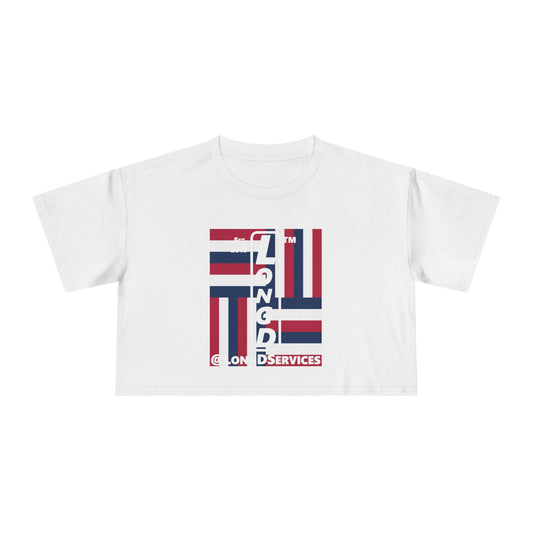 Negative windmill upright front-reversed back tag logo crop tee (Patriotic colors)