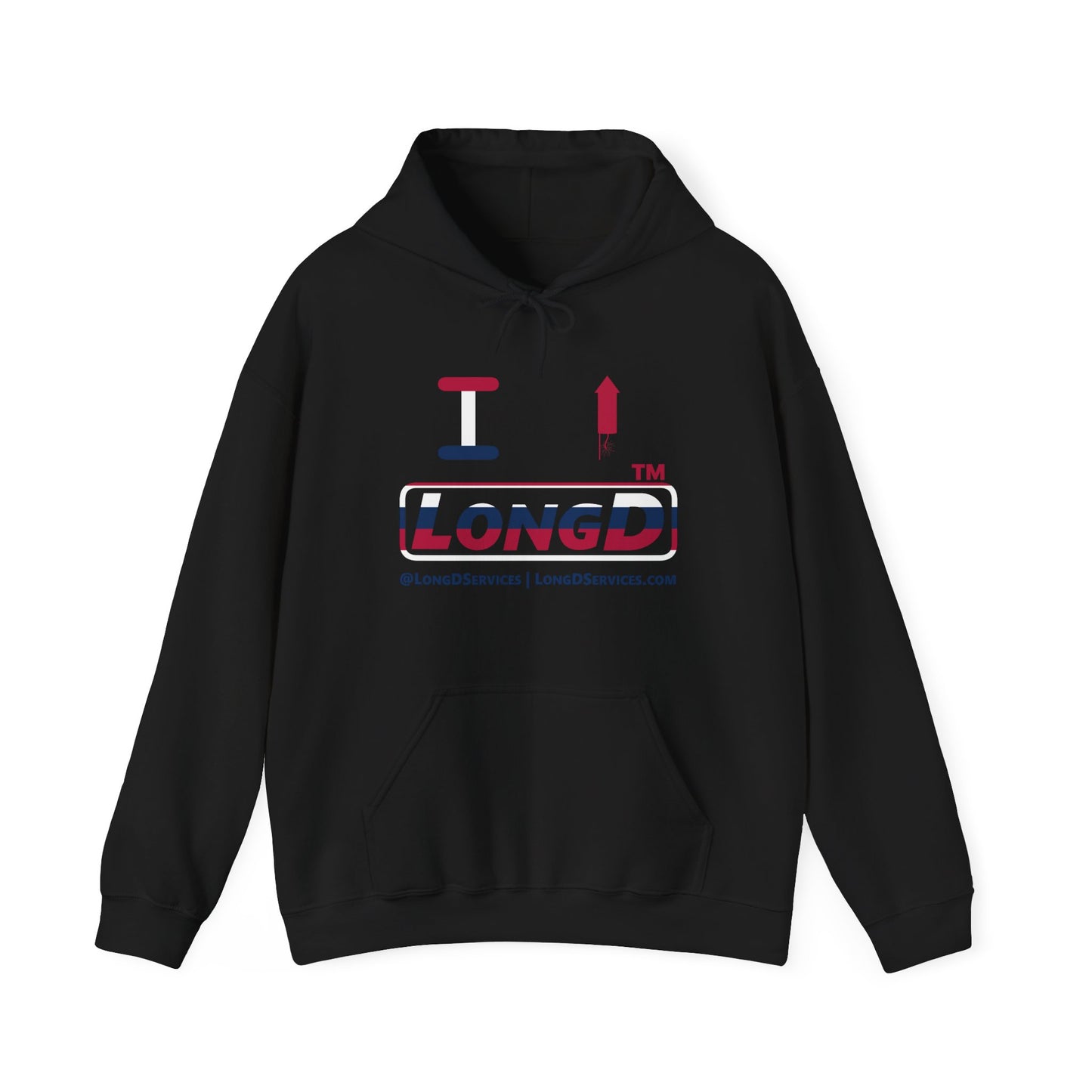 I firecracker LongD® positive horizontal 6-striped tag-domain logo hoodie