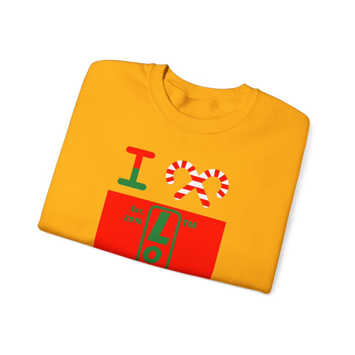 I candy cane LongD Chicago upright logo positive green on negative red crewneck sweatshirt