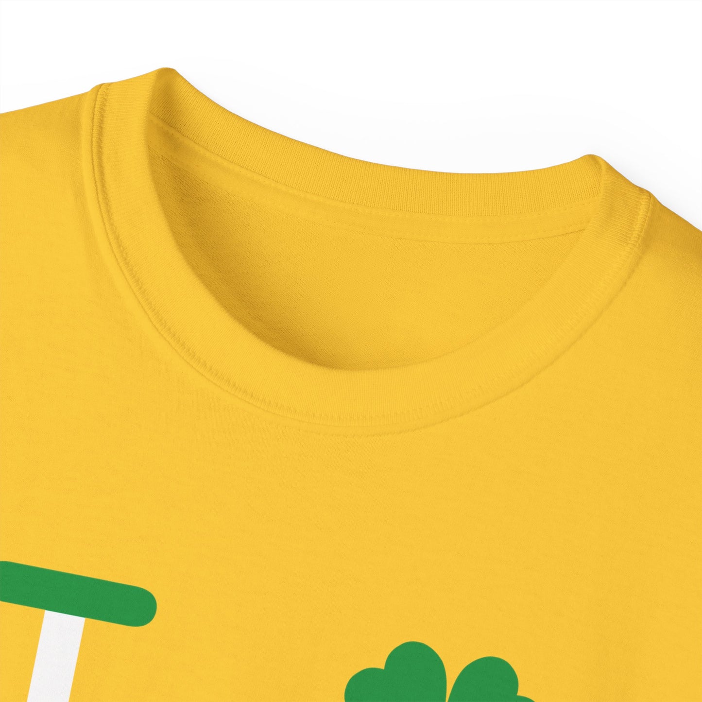 I Clover LongD® Logo Cotton Tee (St. Patrick's Day -Irish Green, White and Irish Orange thirds top-bottom positive-negative split with 4-leaf clover)