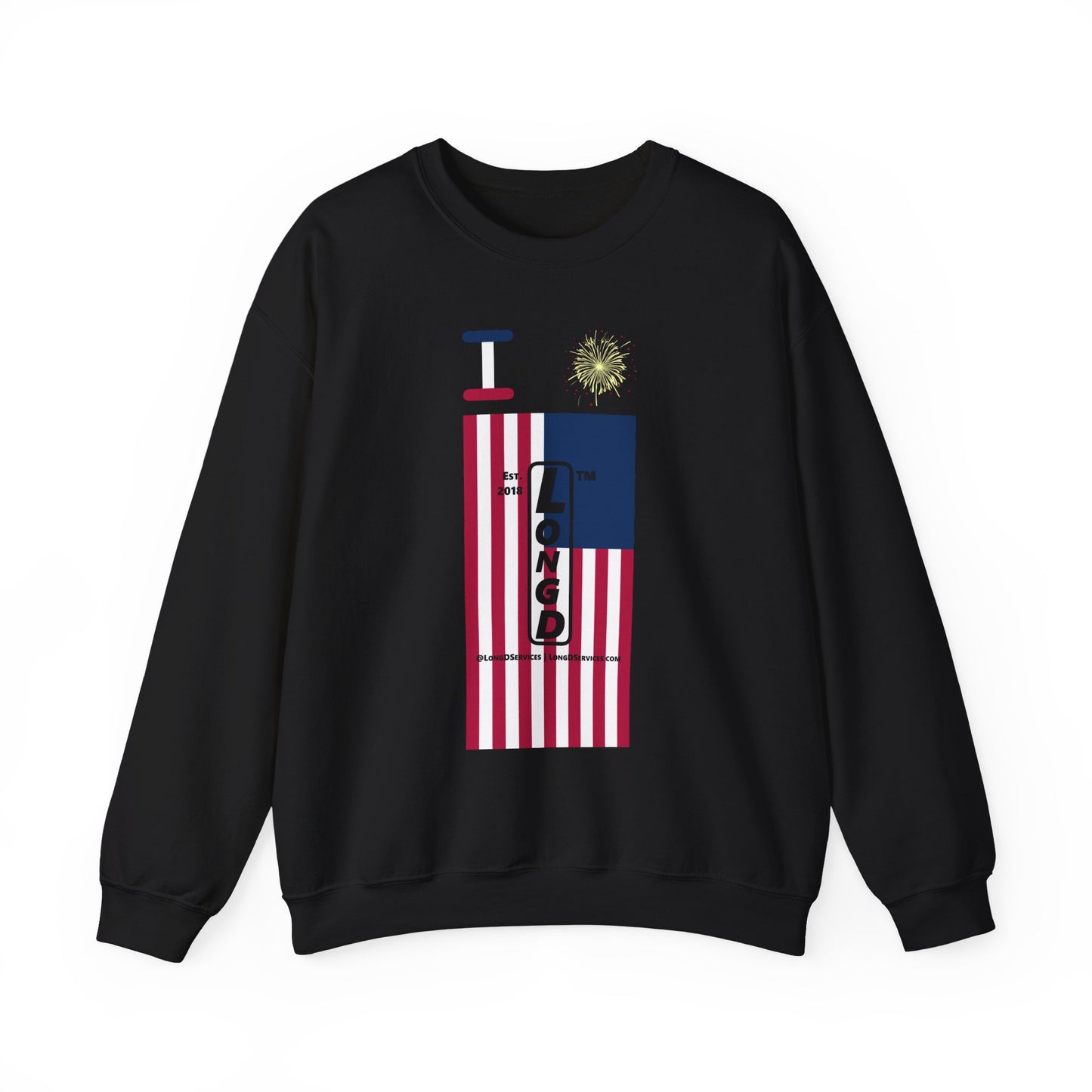I Burst LongD negative flag tag-domain upright logo crewneck sweatshirt