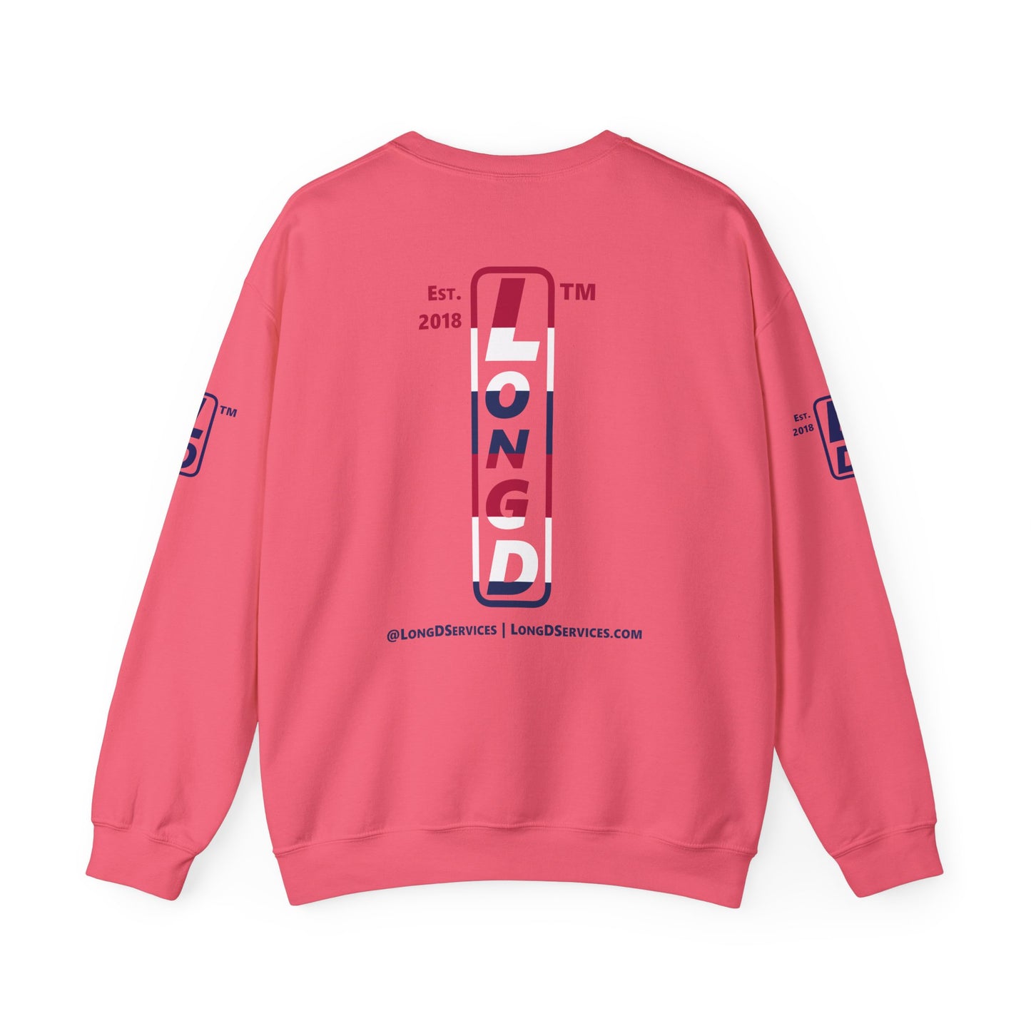 I Burst LongD positive horizontal 6-striped tag-domain upright 4-print logo crewneck sweatshirt