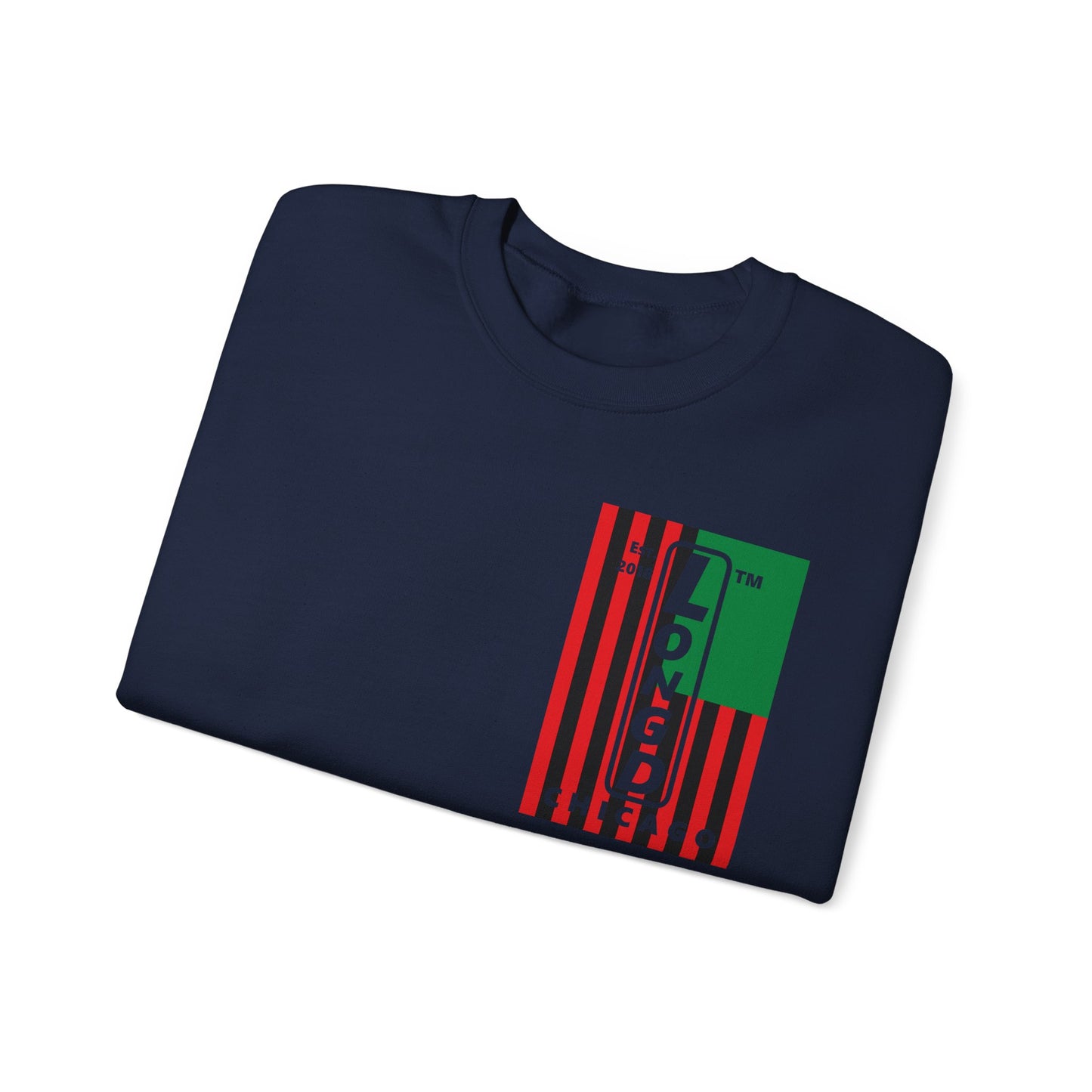 LongD negative cropped flag single-breasted front-back Chicago upright logo crewneck sweatshirt (Juneteenth colors)
