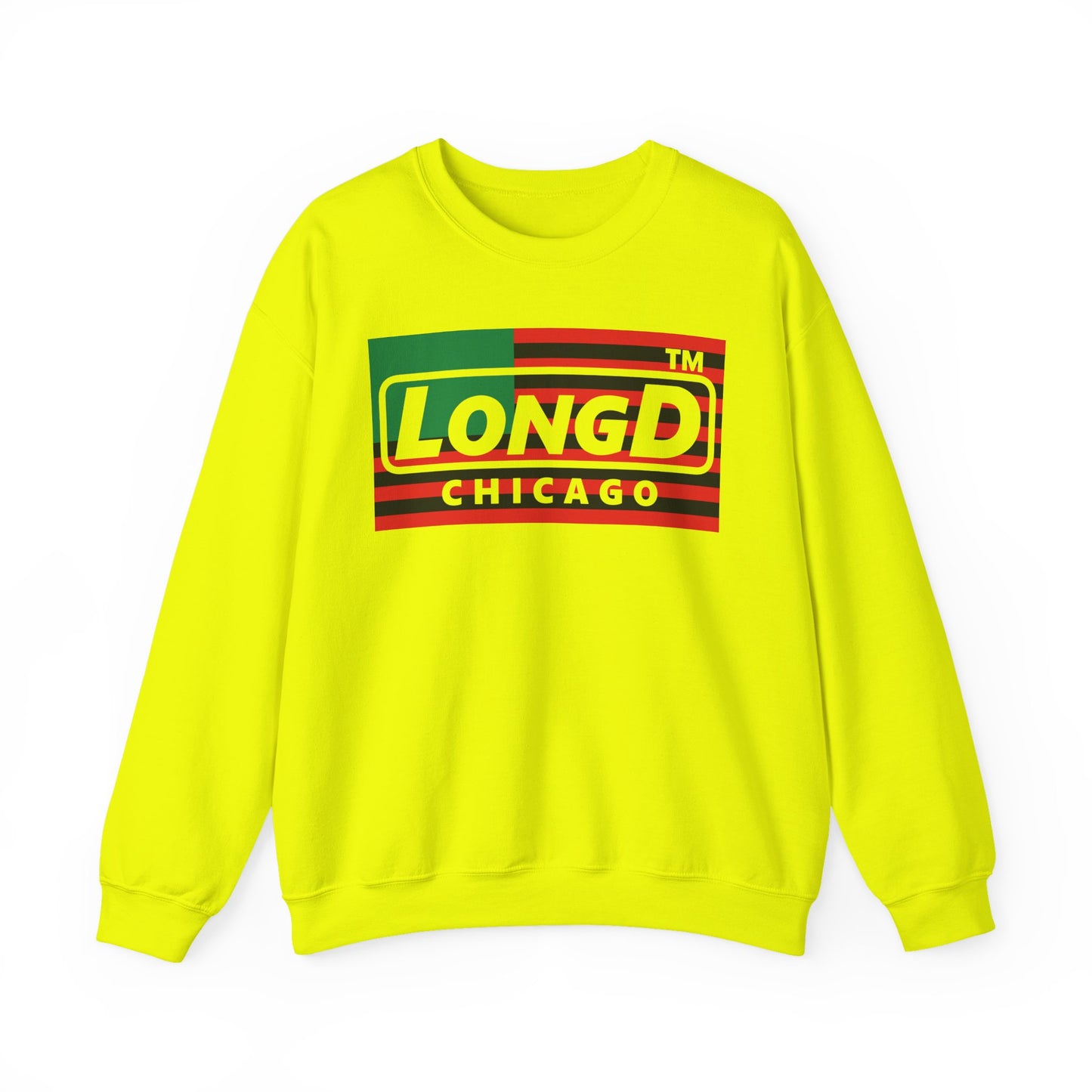 LongD negative flag front-back Chicago logo crewneck sweatshirt (Juneteenth colors)