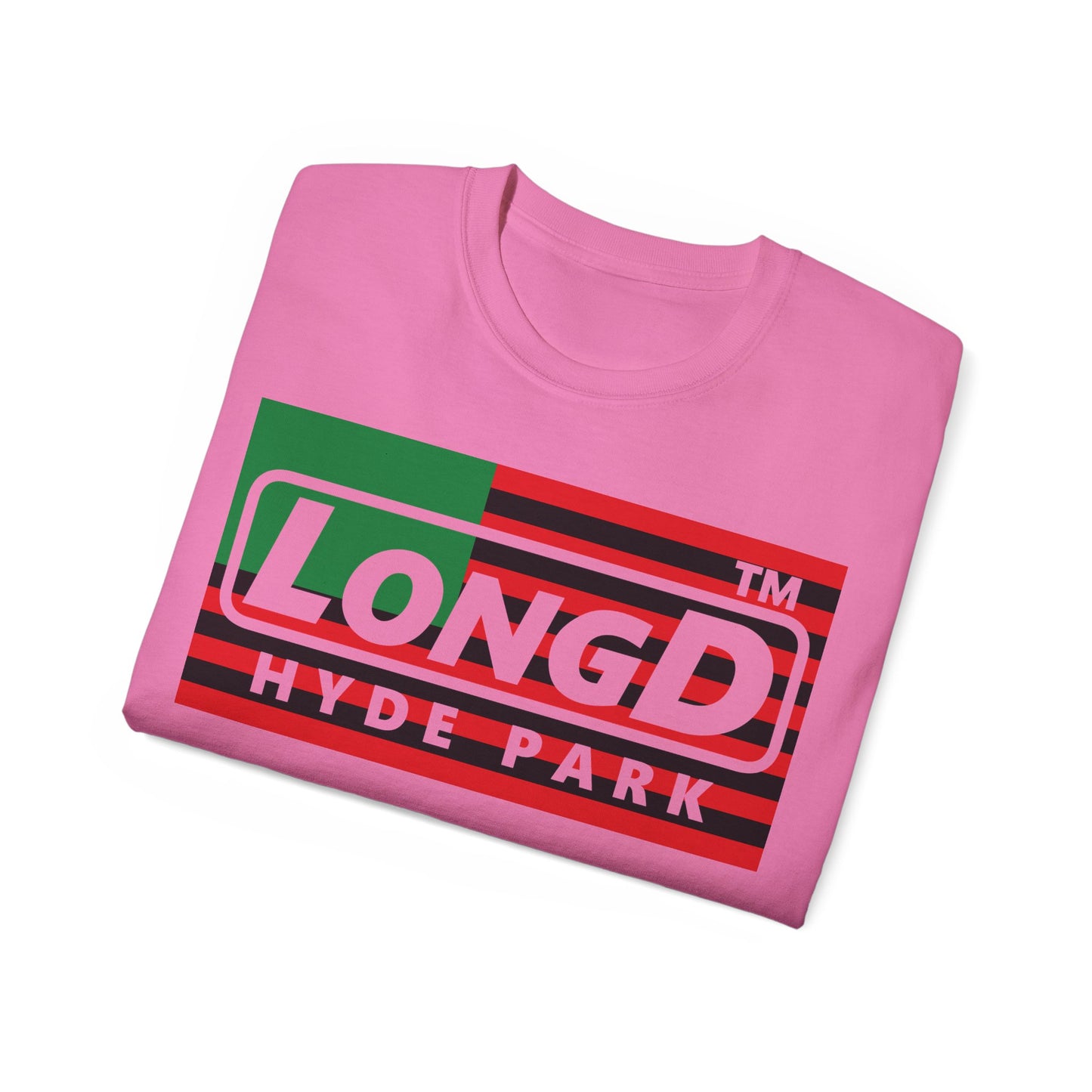 LongD negative flag Hyde Park logo 4-print cotton tee (Juneteenth colors)