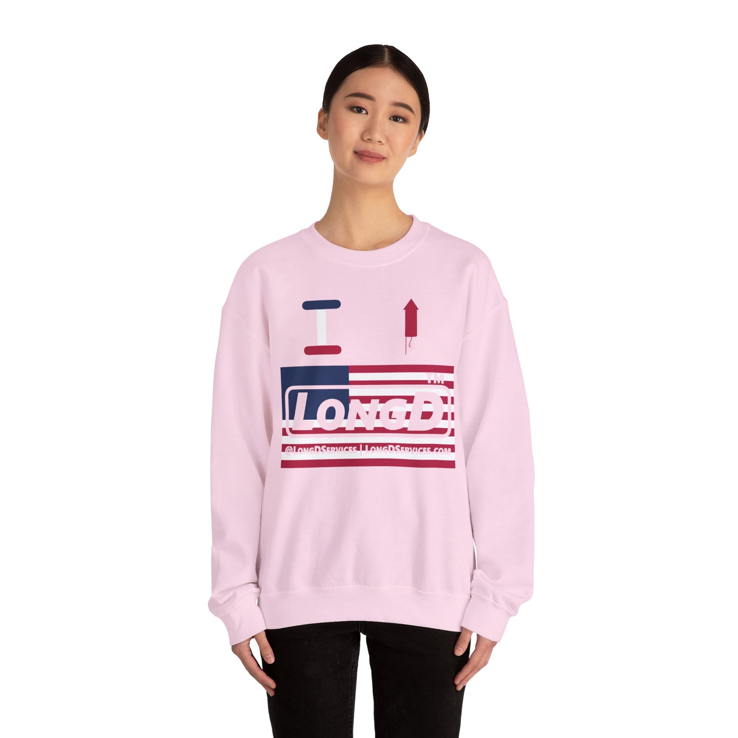 I firecracker LongD negative flag front-back tag-domain logo crewneck sweatshirt
