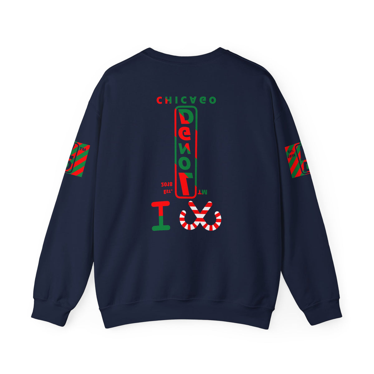 I candy cane LongD Chicago positive upright pixel-weighted 4-striped 4-print logo crewneck sweatshirt