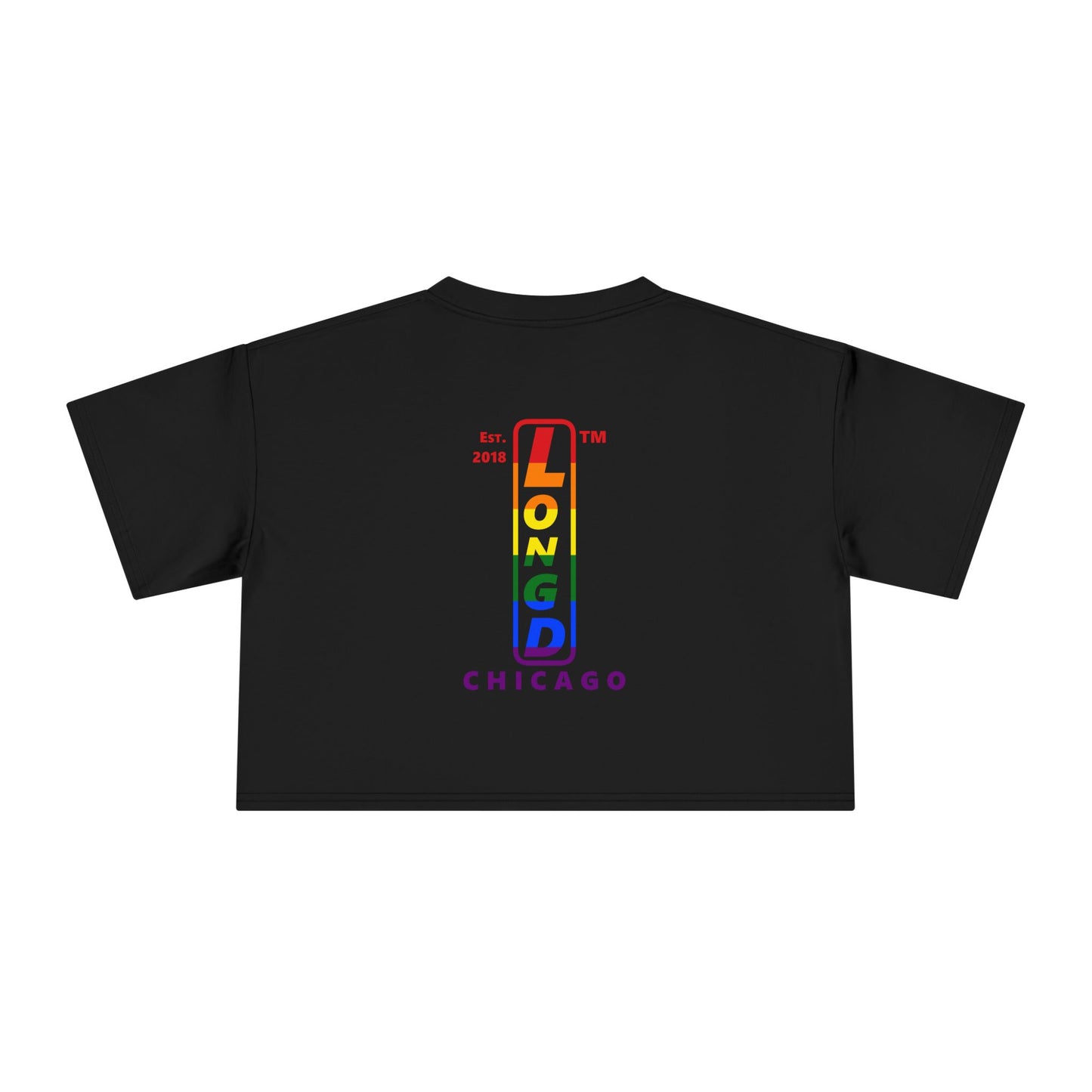 I Luv LongD Mixed horizontal 6-striped upright front-back Chicago logo crop tee (Pride colors)