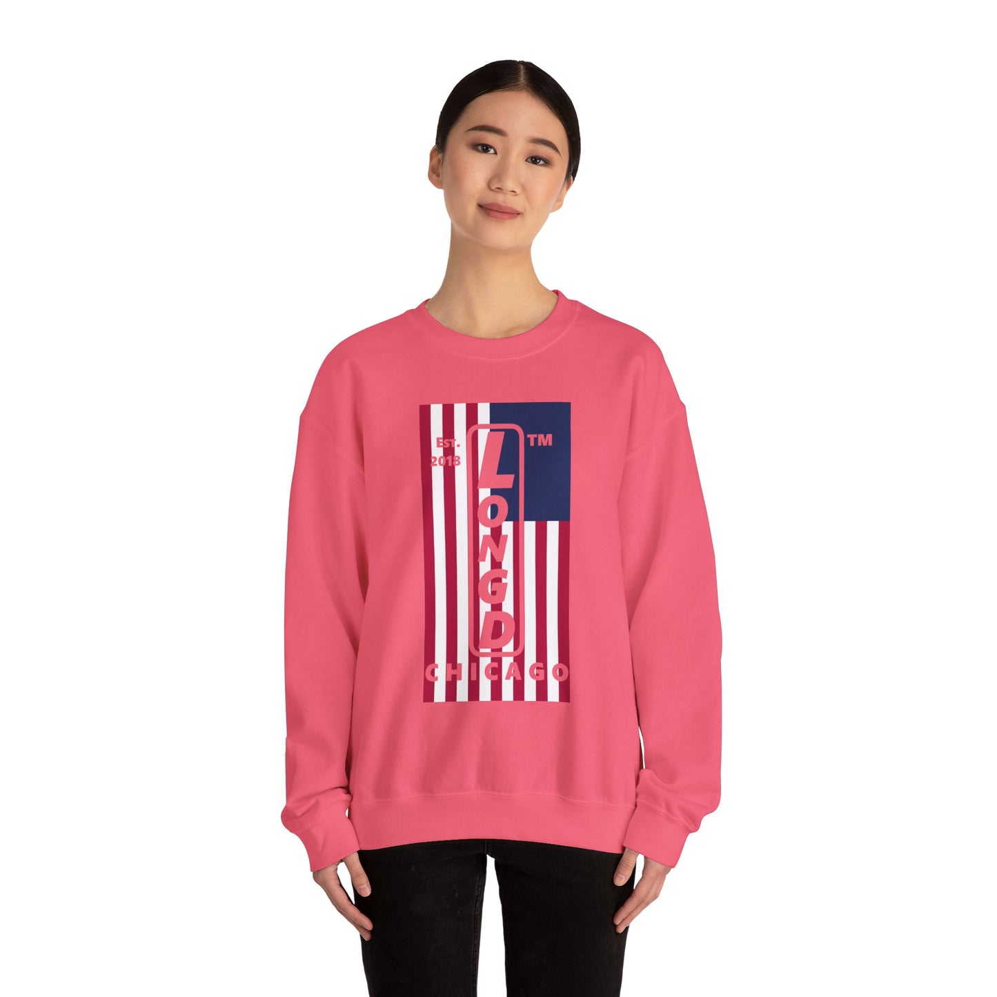 LongD negative flag Chicago logo crewneck sweatshirt (patriotic colors)
