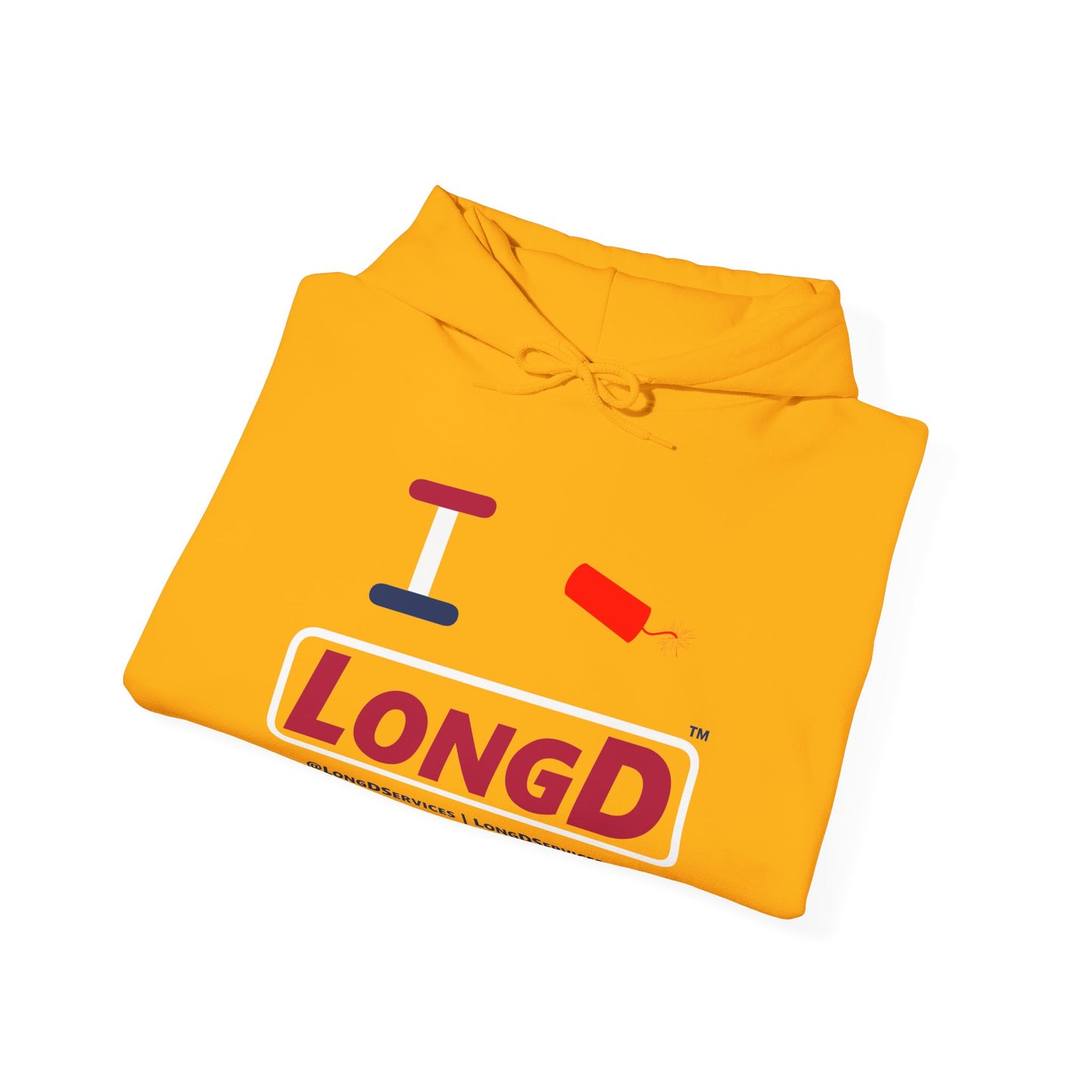 I Firecracker LongD® Logo Hoodie red, white and blue positive elements
