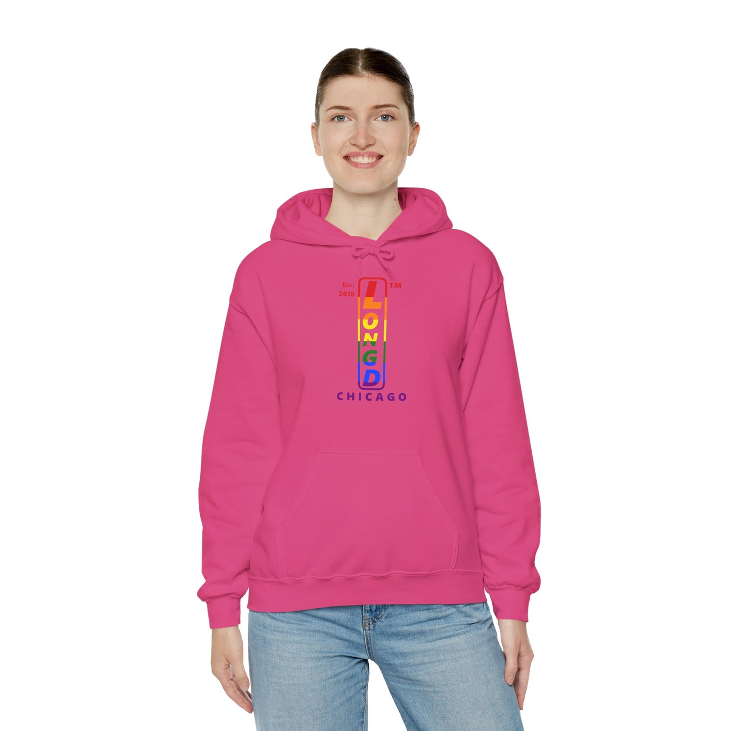 LongD® positive horizontal 6-striped Chicago logo hoodie (Pride colors)