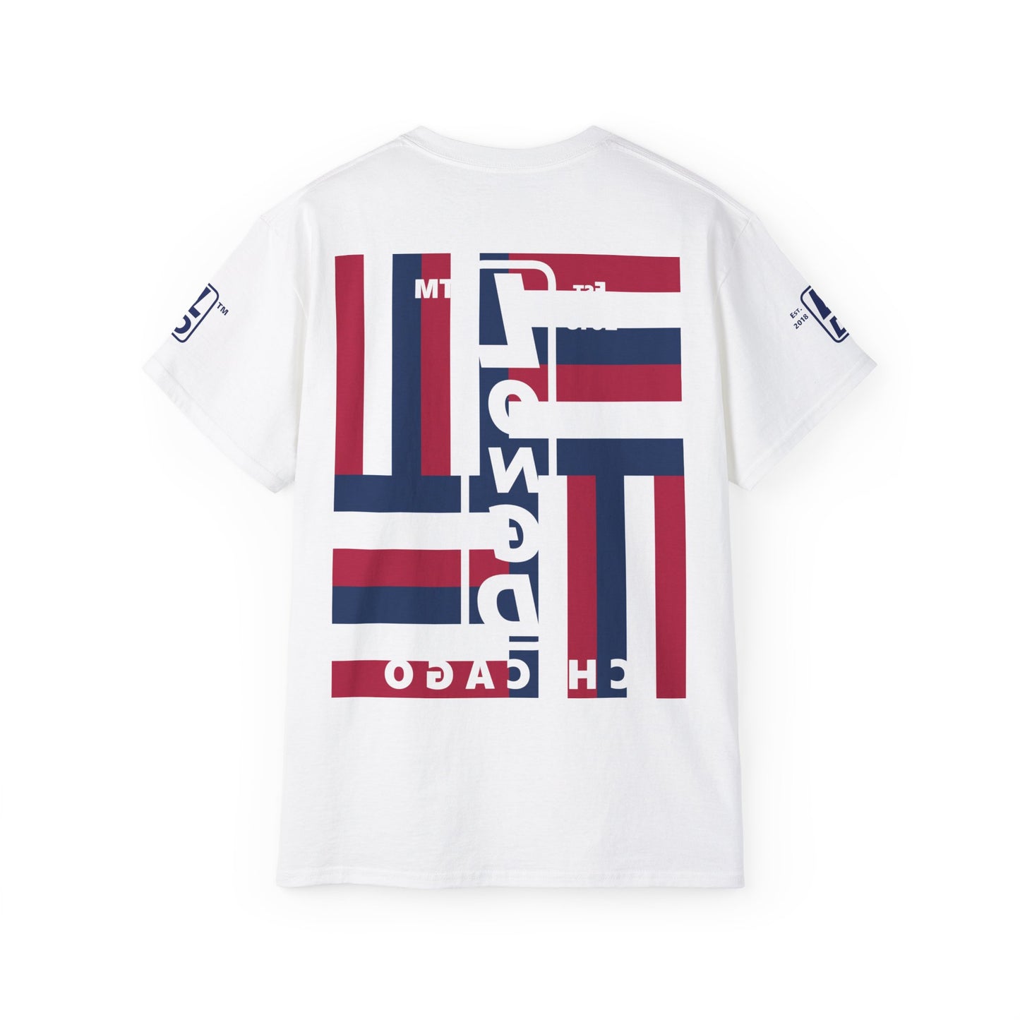 LongD cotton tee negative windmill 4-print Chicago upright logo (Patriotic colors)