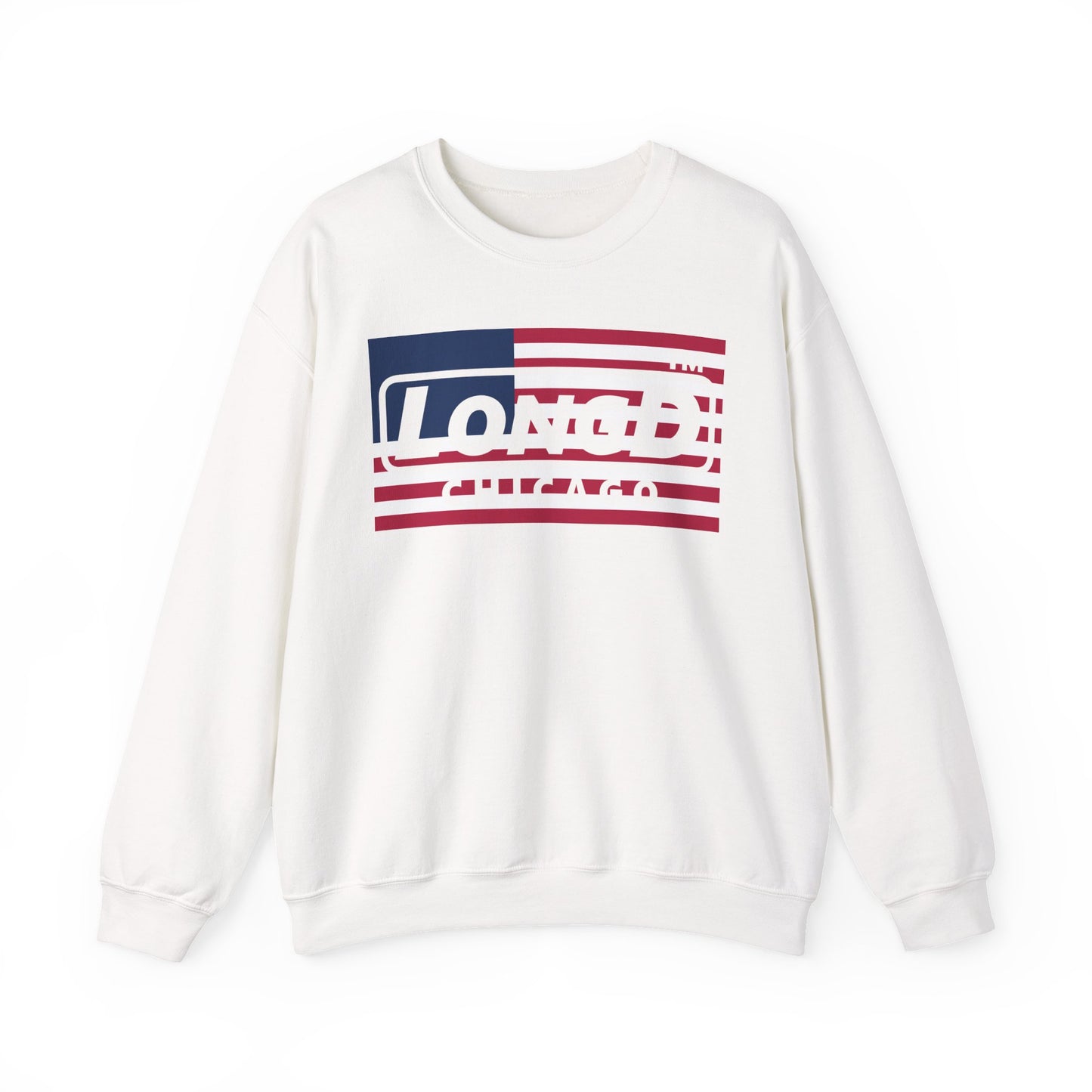 LongD negative flag front-back Chicago logo crewneck sweatshirt (patriotic colors)