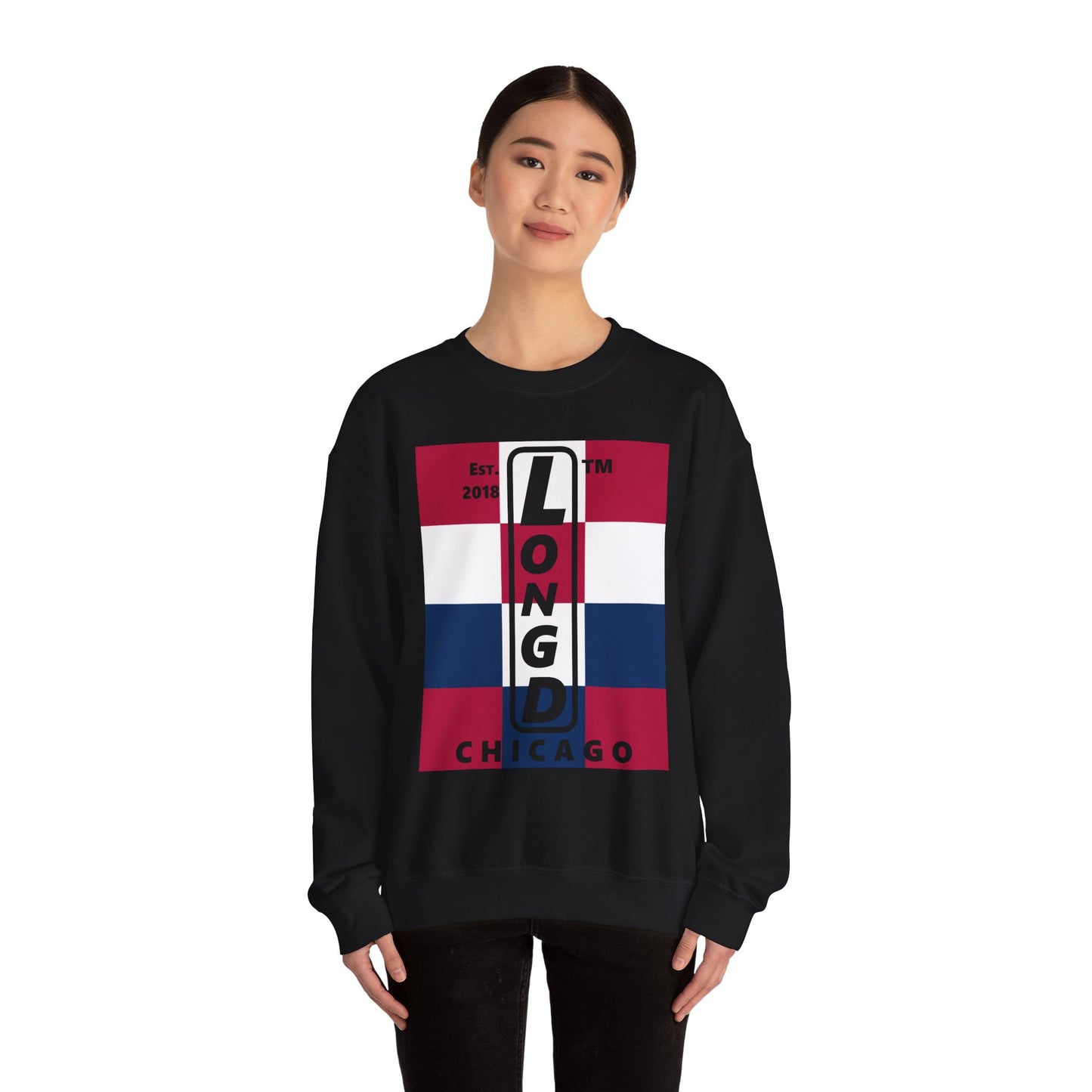 LongD negative 4x3 Chicago logo crewneck sweatshirt (patriotic colors)