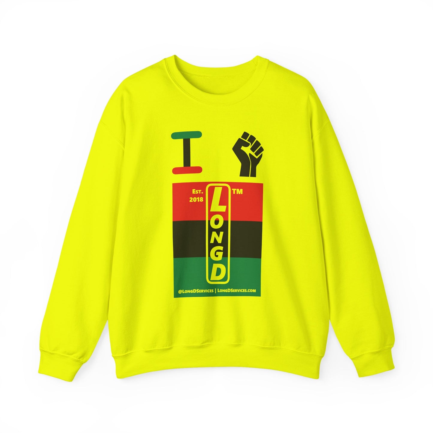 I Fist LongD negative horizontal 3-striped tag-domain upright logo crewneck sweatshirt