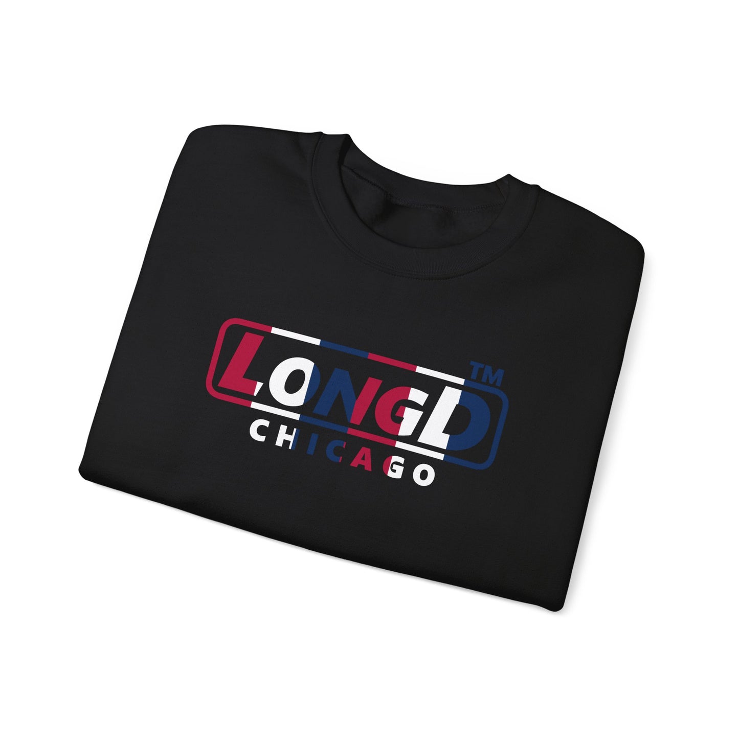 LongD positive vertical 6-striped Chicago logo crewneck sweatshirt (patriotic colors)