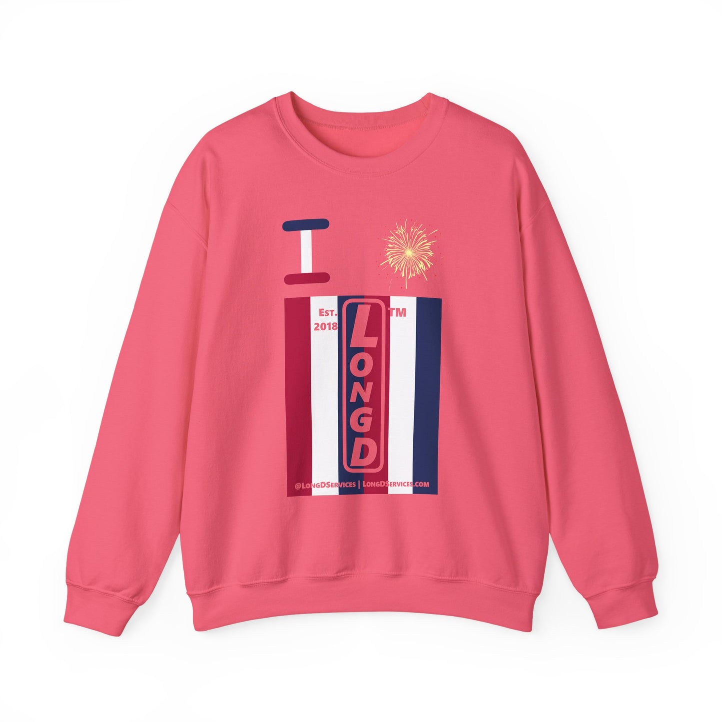 I Burst LongD negative vertical 6-striped tag-domain upright logo crewneck sweatshirt