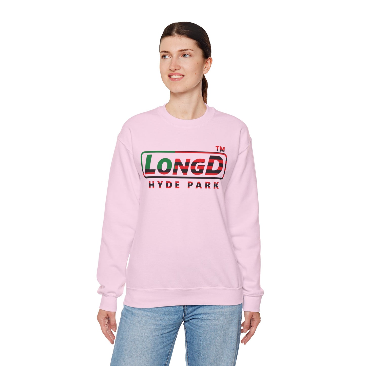 LongD positive flag Hyde Park logo crewneck sweatshirt (Juneteenth colors)