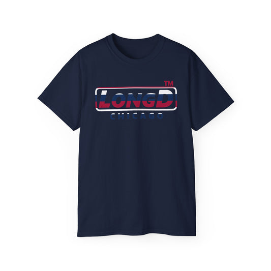 LongD positive horizontal 6-striped Chicago logo cotton tee (patriotic colors)