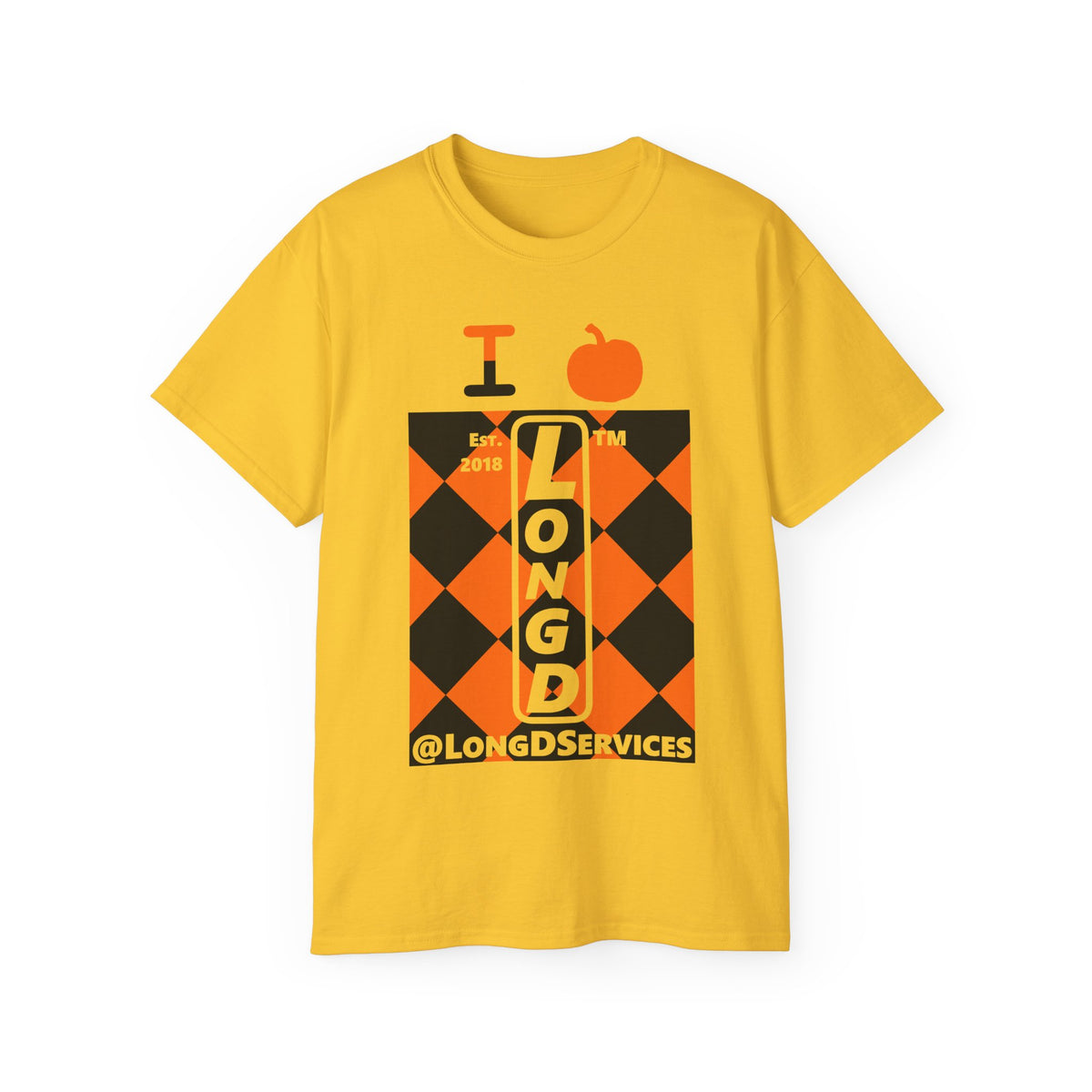 I pumpkin LongD Tag negative upright argyle logo cotton tee