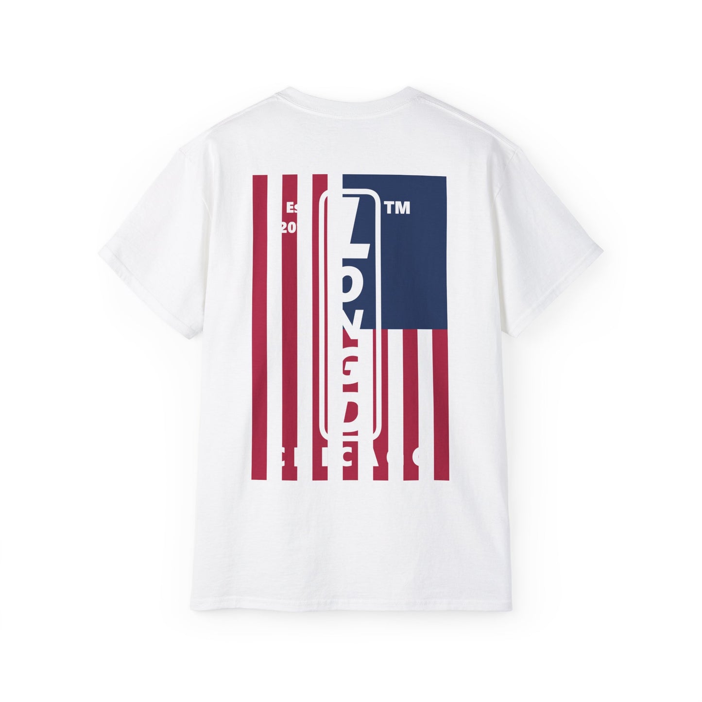 I Burst LongD cotton tee negative cropped flag single-breasted front-back Chicago upright logo (Patriotic colors)