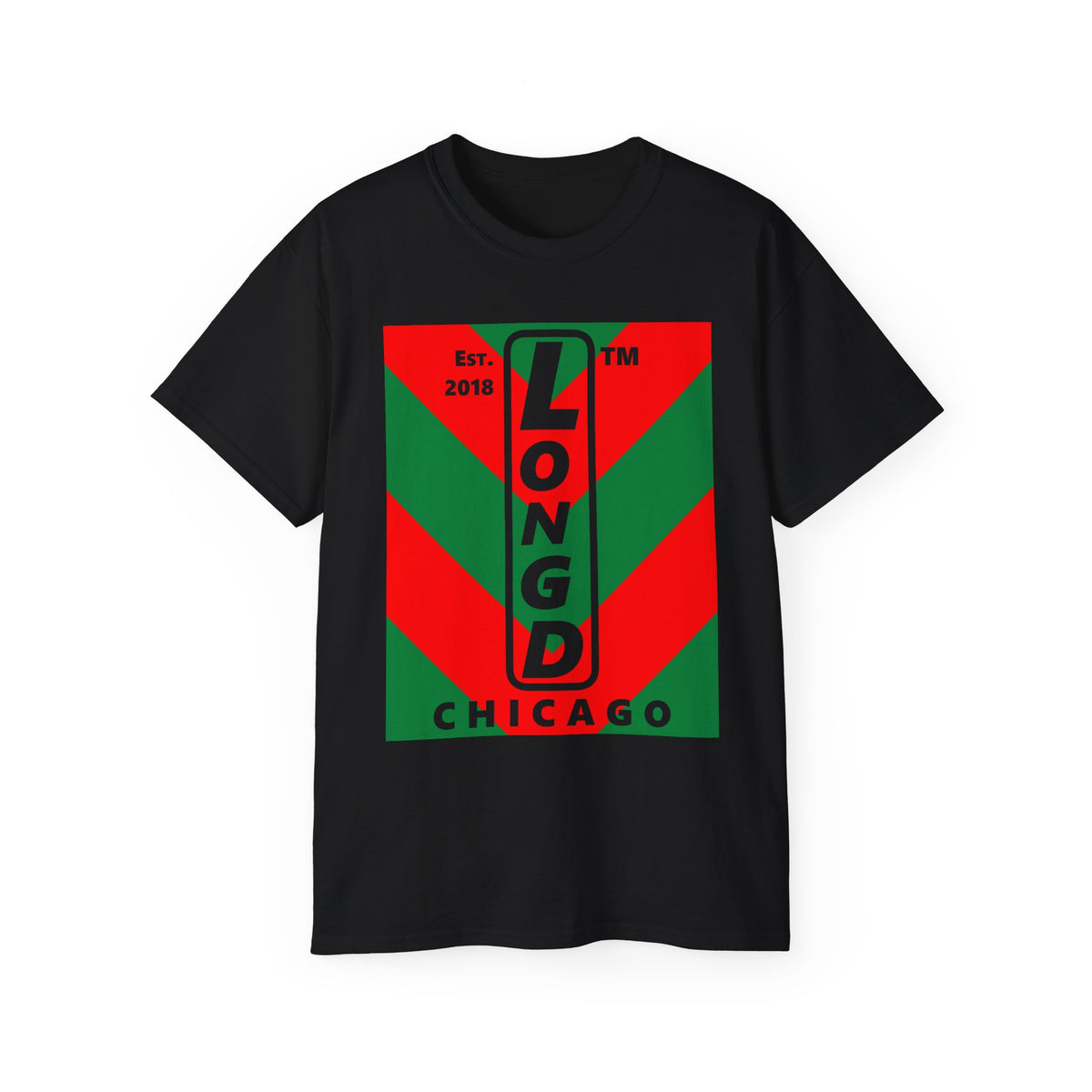 LongD Chicago negative upright downward chevron logo (Xmas colors) cotton tee