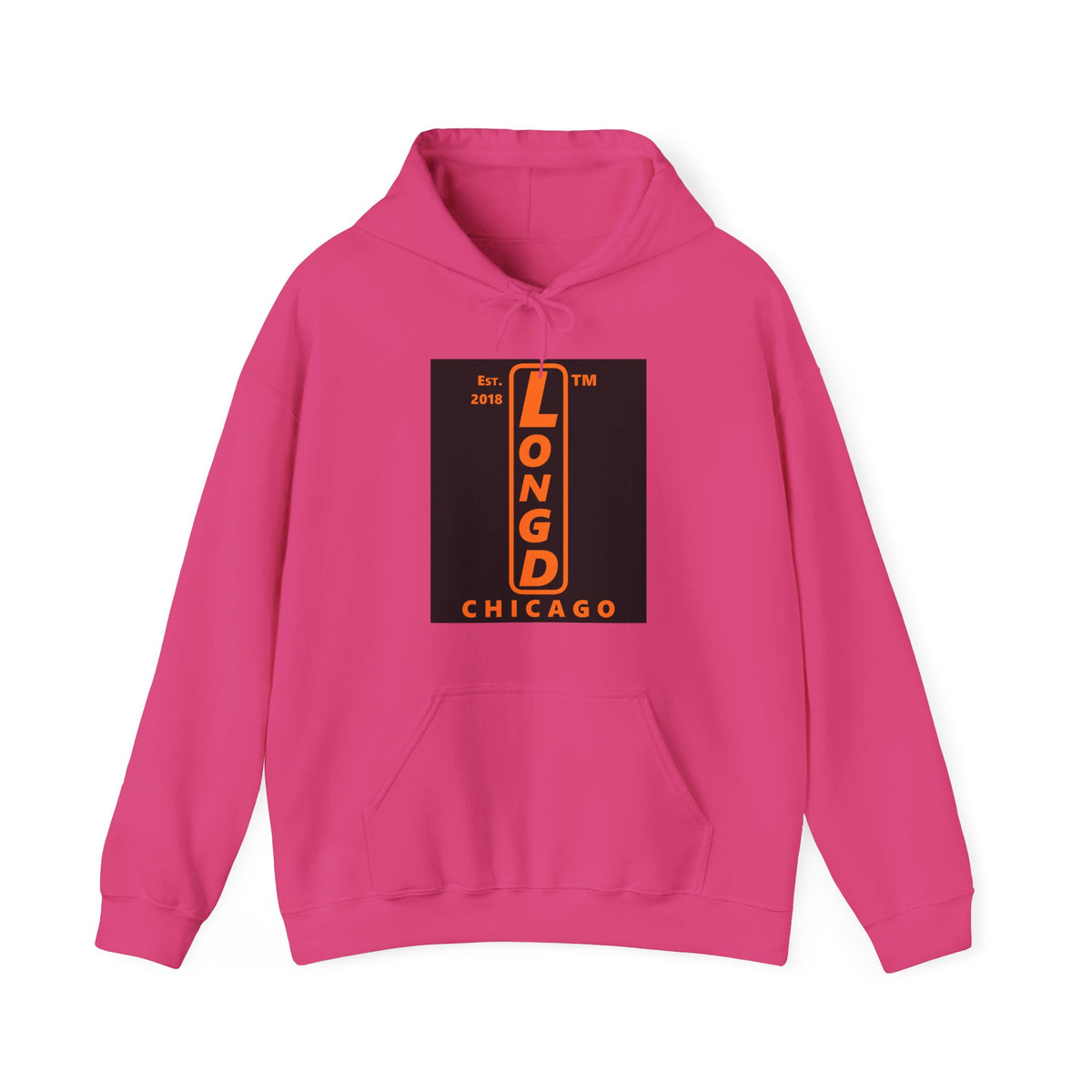 LongD Chicago upright logo orange (FE7518) on Black (000000) (Halloween colors) hoodie