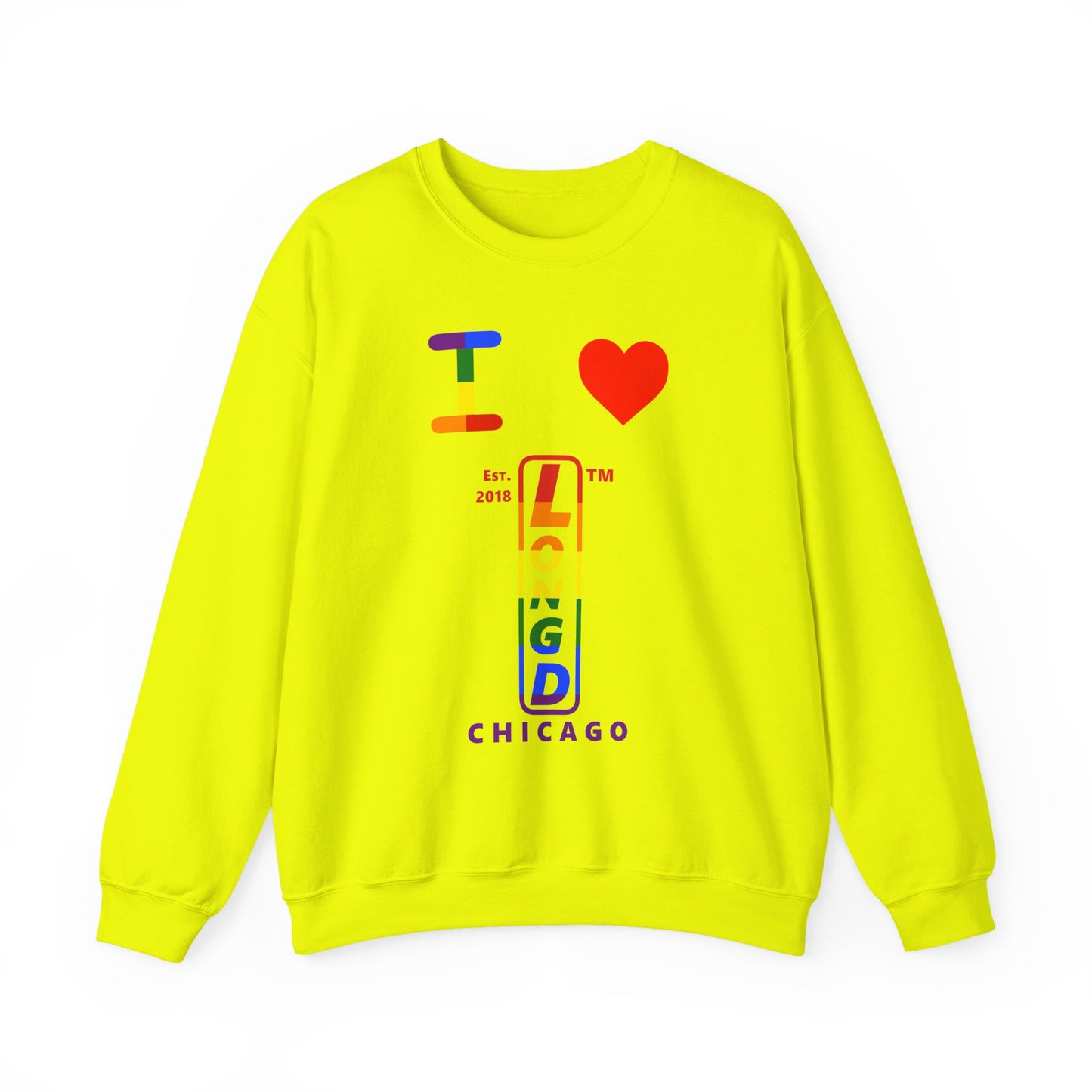 I Luv LongD positive horizontal 6-striped Chicago upright logo crewneck sweatshirt