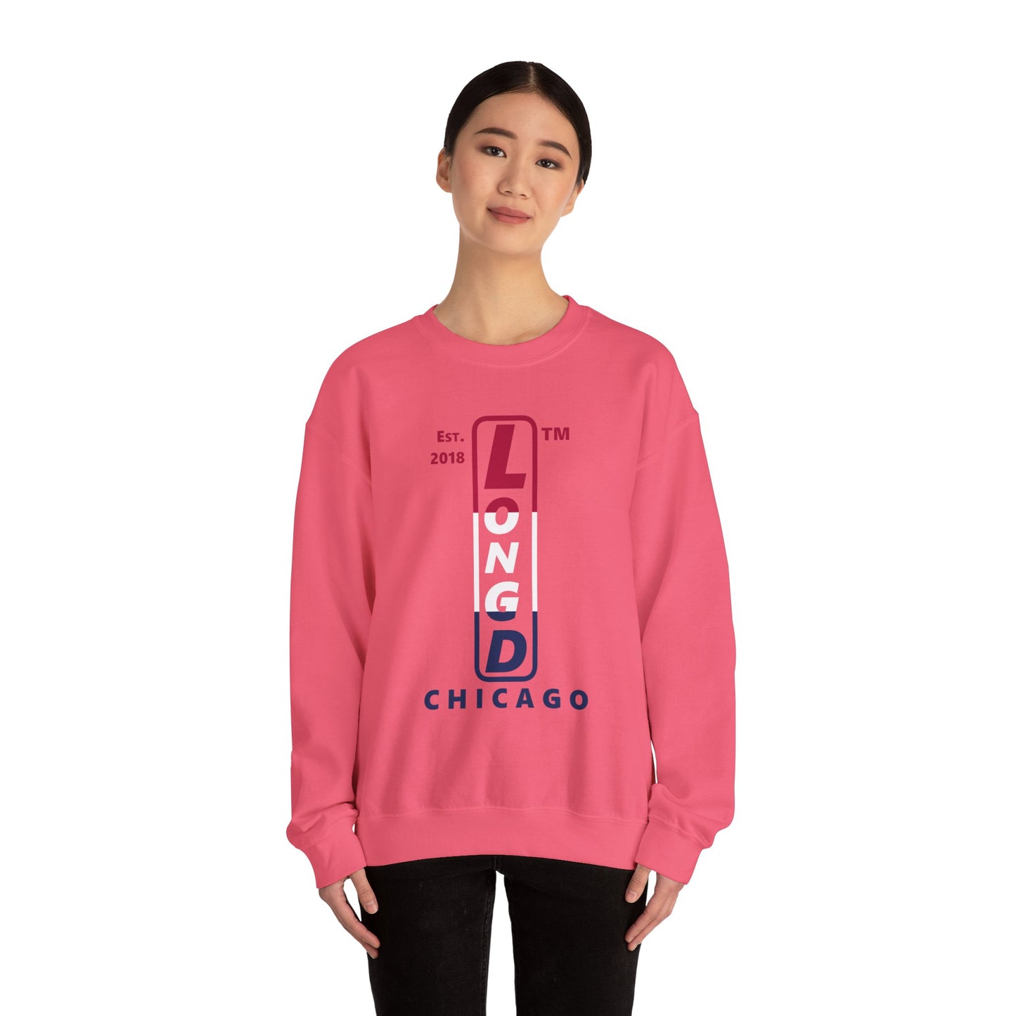 LongD positive horizontal 3-striped Chicago logo crewneck sweatshirt (patriotic colors)