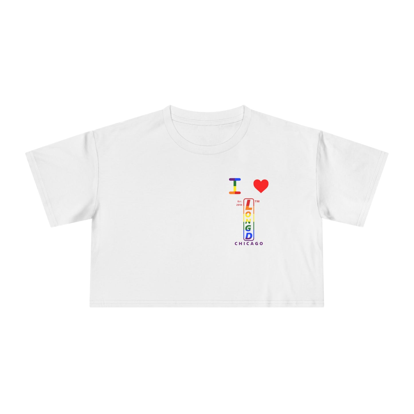 I Luv LongD Positive horizontal 6-striped upright single-breasted Chicago logo crop tee (Pride colors)