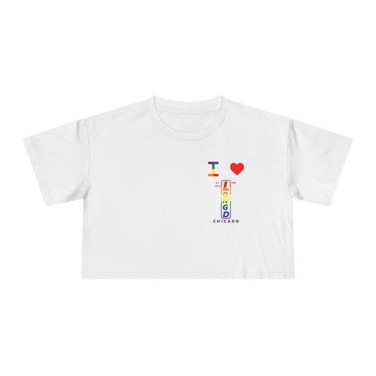 I Luv LongD Positive horizontal 6-striped upright single-breasted Chicago logo crop tee (Pride colors)