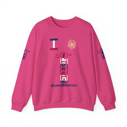 I Burst LongD positive horizontal 6-striped tag upright 4-print logo crewneck sweatshirt