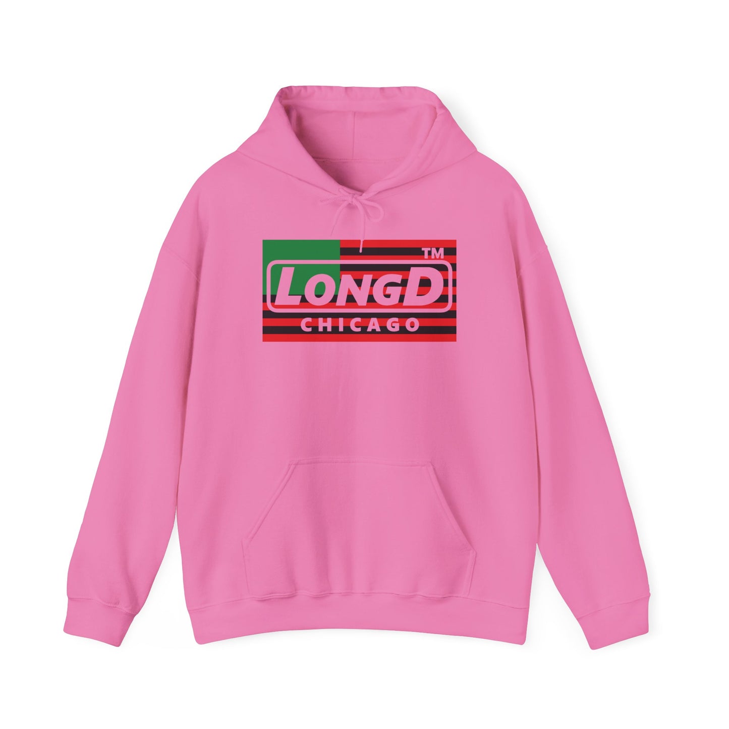 LongD® negative flag Chicago logo Hoodie (Juneteenth colors)