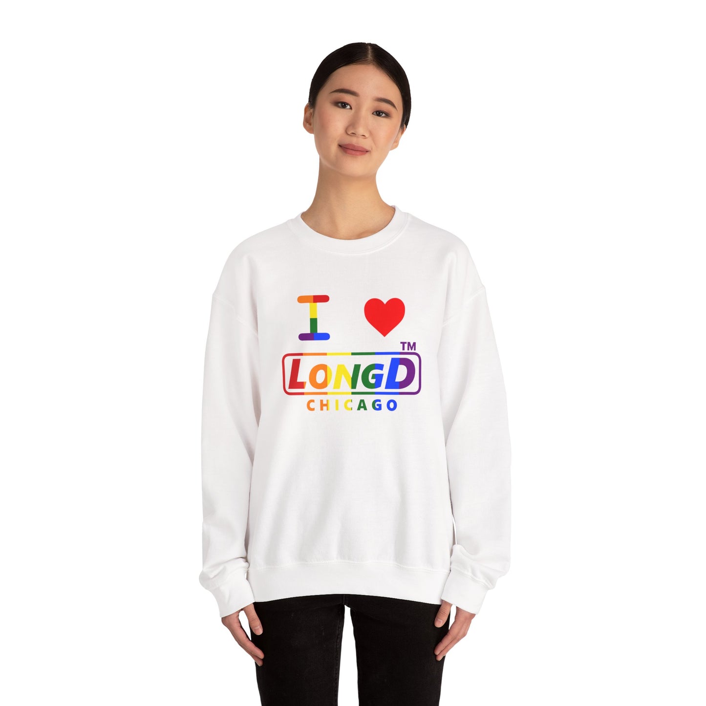 I Luv LongD positive vertical striped Chicago logo crewneck sweatshirt (Pride colors)