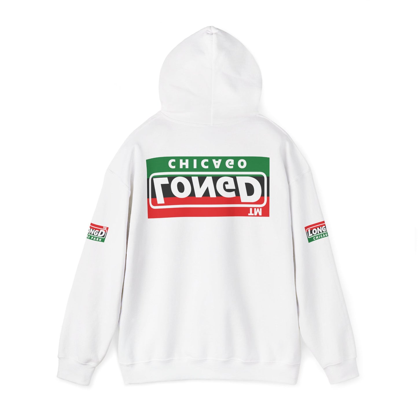 LongD® basic official Chicago 4-print flipped-back logo Hoodie (Juneteenth colors)