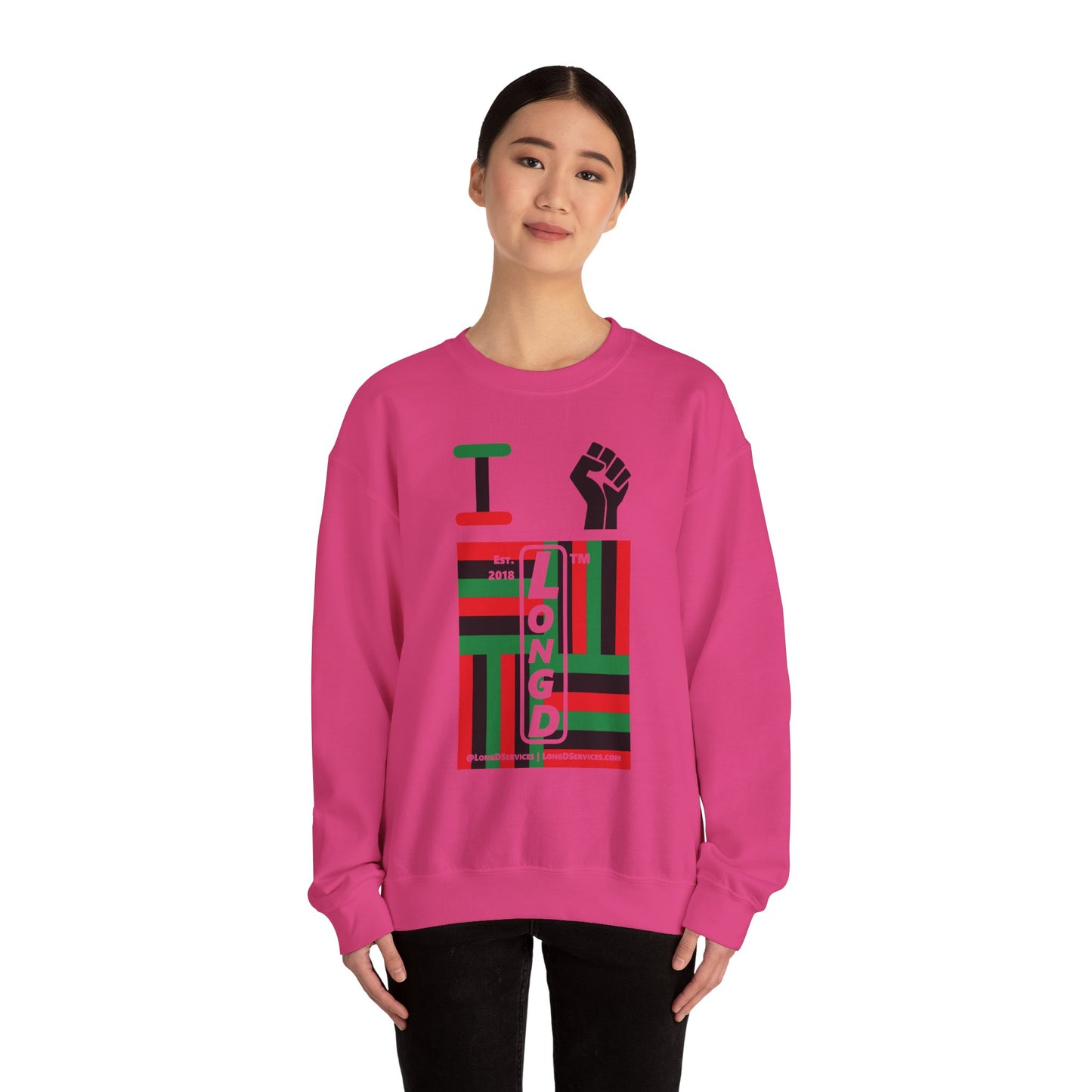I Fist LongD negative windmill tag-domain upright front-back logo crewneck sweatshirt