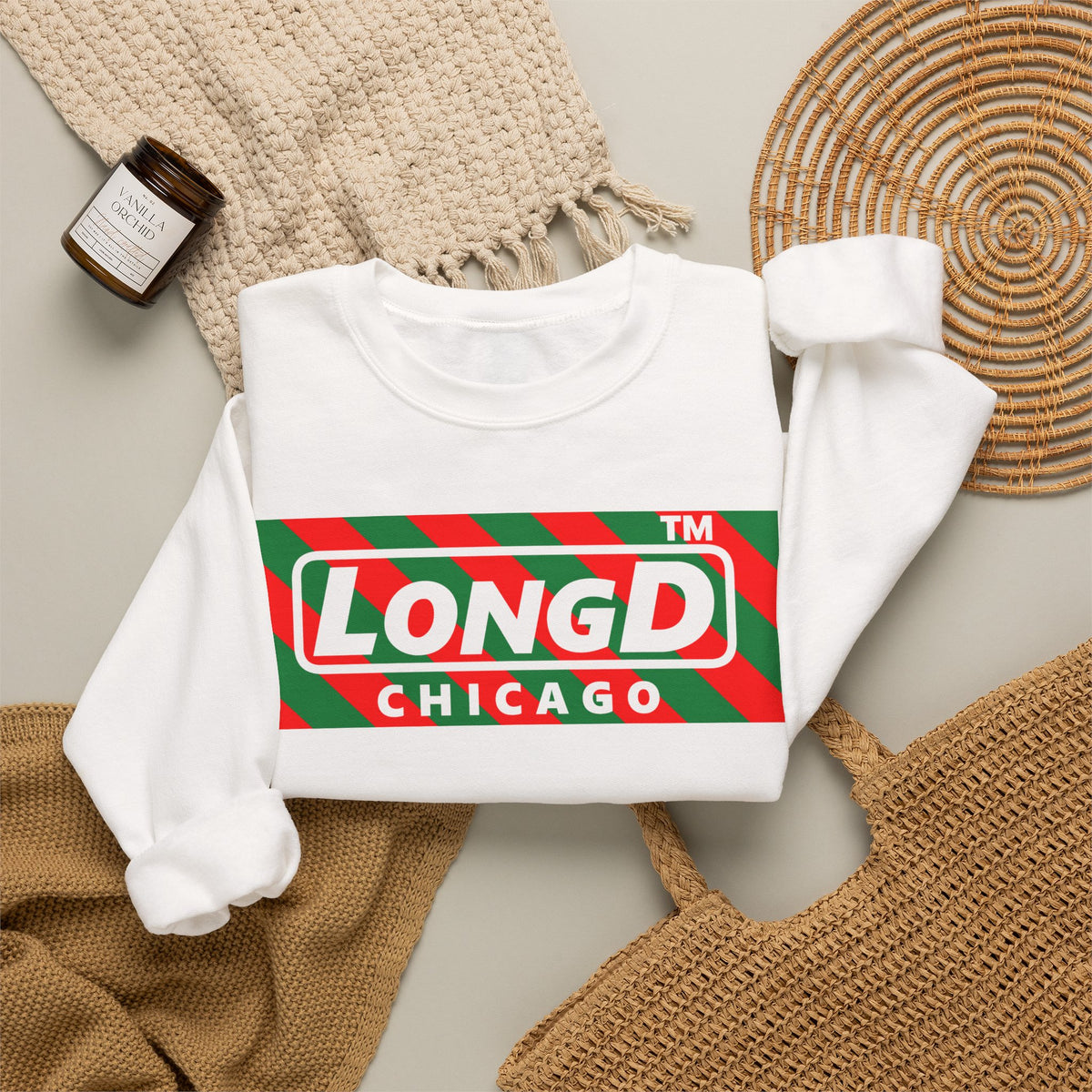 LongD Chicago negative 12-striped logo (Xmas colors) crewneck sweatshirt