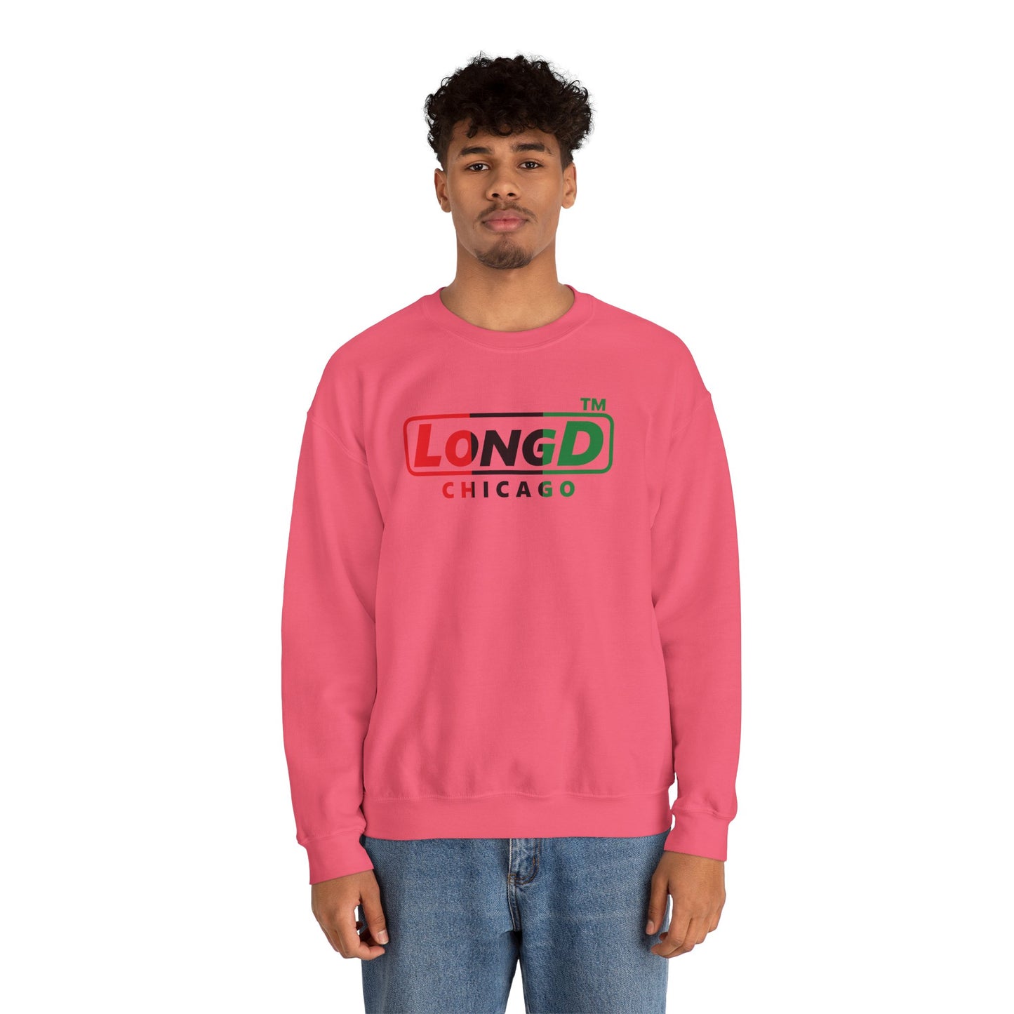 LongD positive vertical 3-striped Chicago logo crewneck sweatshirt (Juneteenth colors)