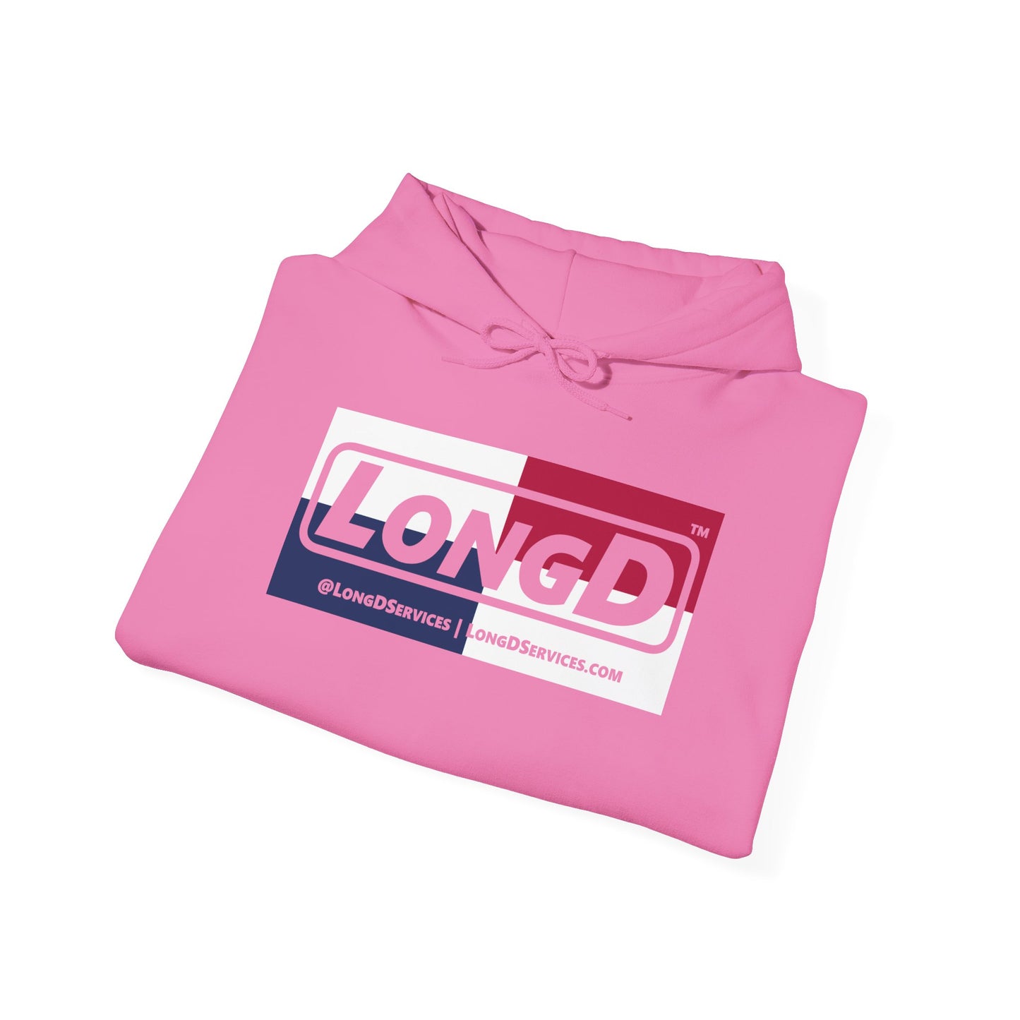 LongD® Logo Hoodie red, white and blue negative quarters