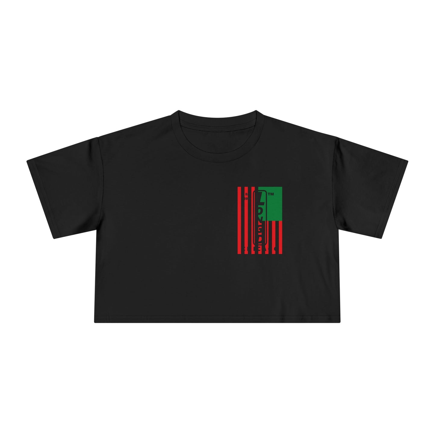 Negative flag upright single-breasted Chicago logo crop tee (Juneteenth colors)