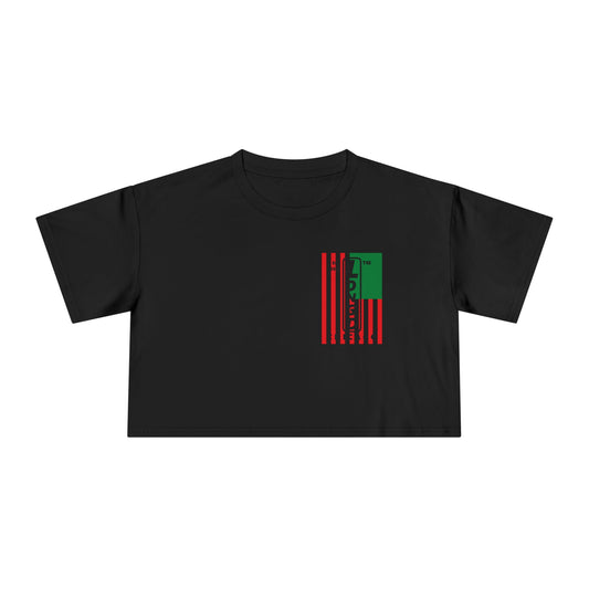 Negative flag upright single-breasted Chicago logo crop tee (Juneteenth colors)