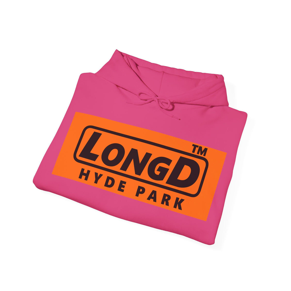 LongD Hyde Park logo Black (000000) on orange (FE7518) (Halloween colors) hoodie