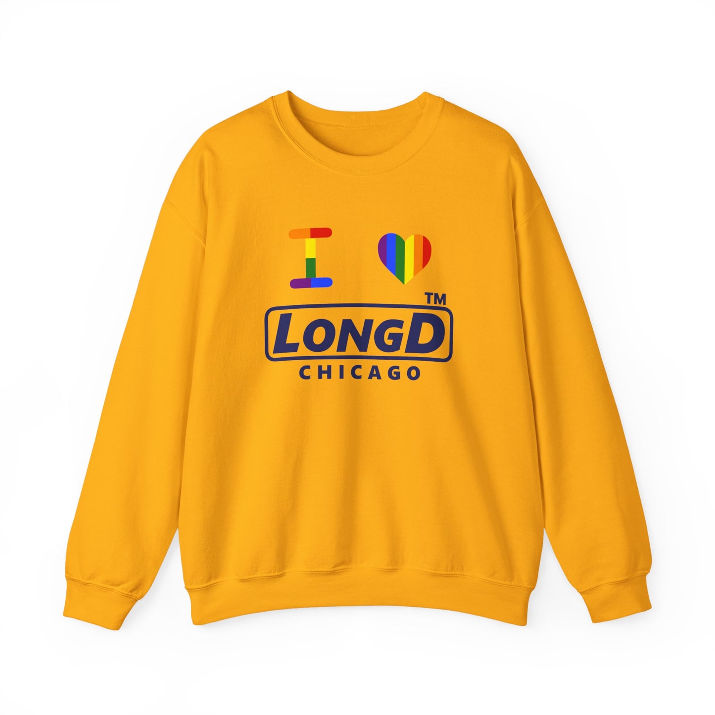 I Luv LongD official basic Chicago logo crewneck sweatshirt with Pride heart