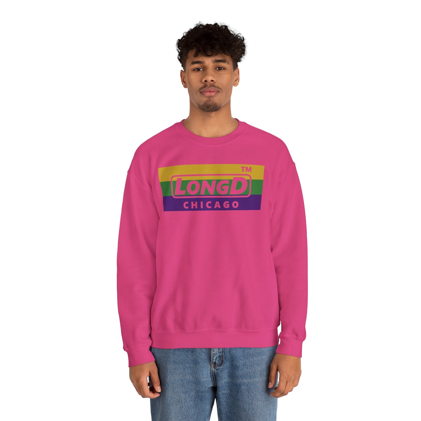 LongD negative striped Chicago logo crewneck sweatshirt